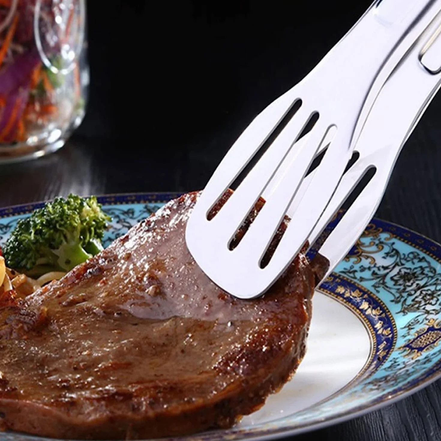 Pinzas para servir, utensilios de cocina de acero inoxidable para alimentos, resistente al calor, pinzas versátiles para repostería y postre