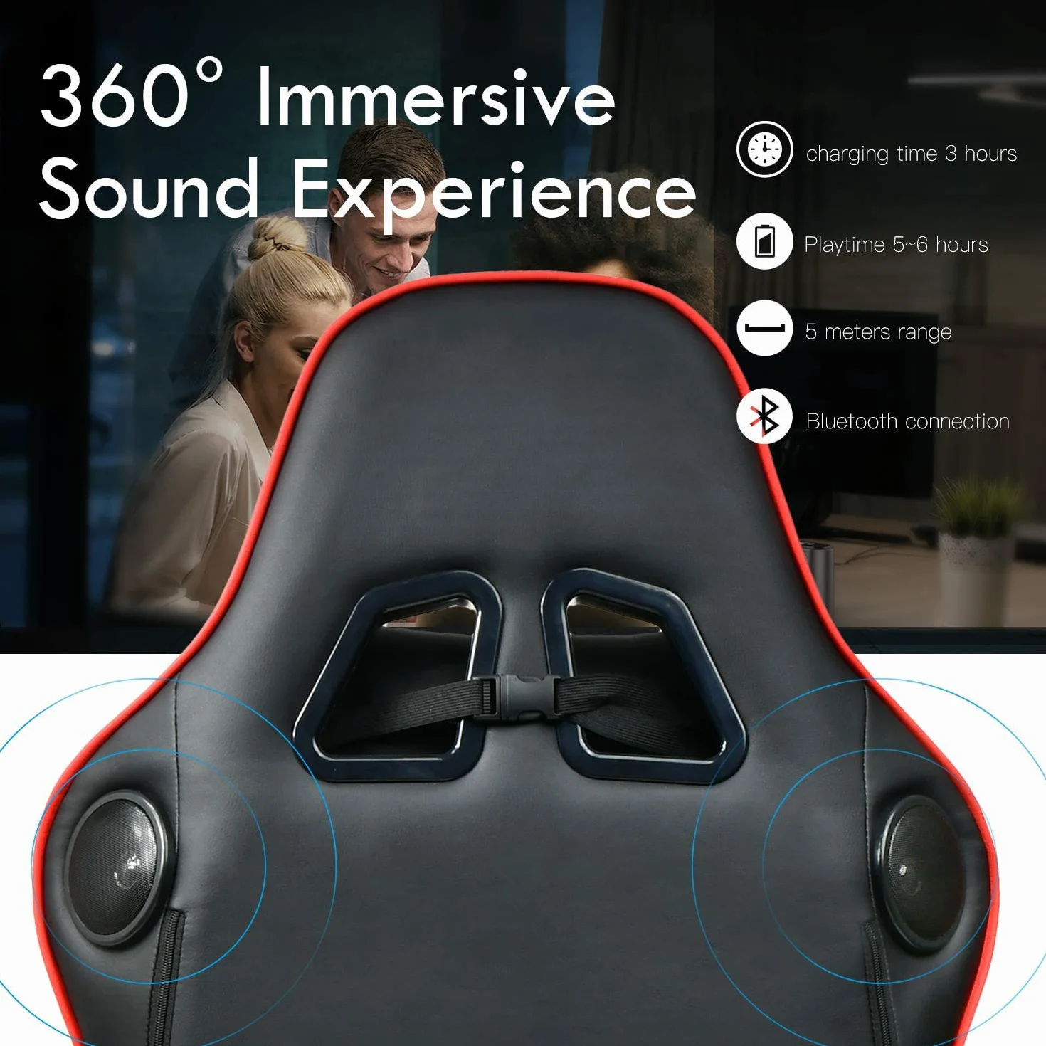 GTPLAYER Silla Gaming con Altavoz Bluetooth Reposapies Escritorio Oficina Gamer Ergonomica con Cojín Reposabrazos 3D Ajustables Respaldo Reclinable Multifuncional Rojo