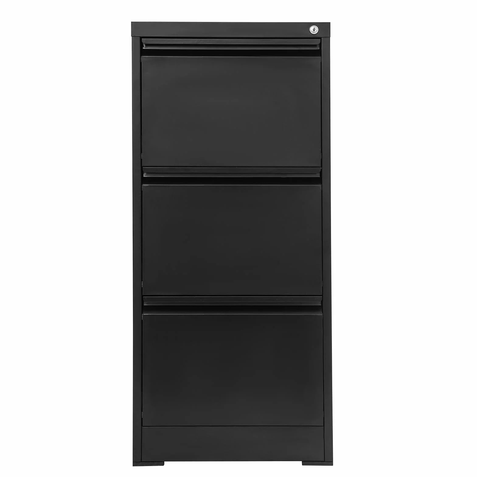 WooDerson Archivador vertical, archivador de metal con 3 cajones, armario con cerradura, almacenamiento seguro de documentos para oficina en casa y muebles de espacio de trabajo (negro, asa de cuello