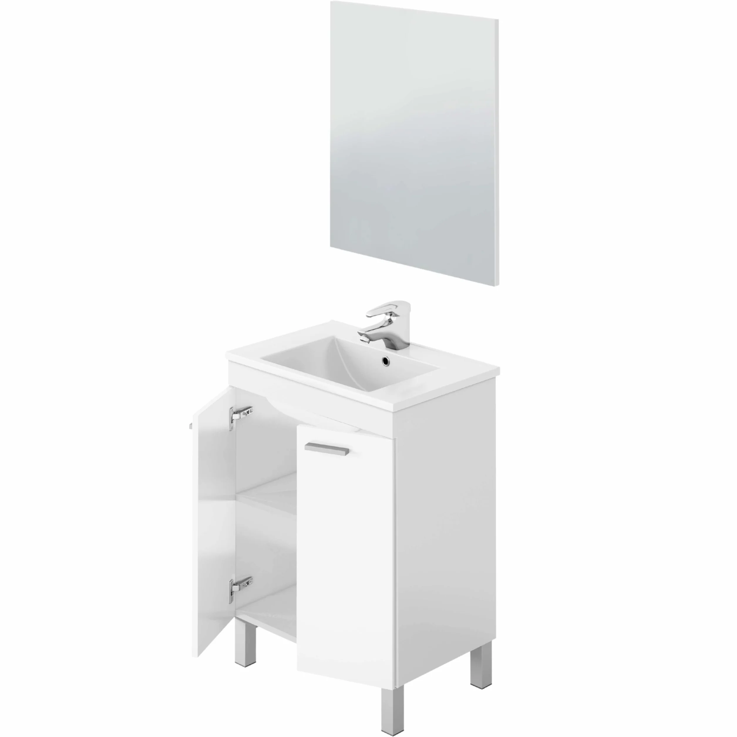 ARKITMOBEL Habitdesign Mueble de Baño con 2 Puertas y Espejo, Modulo Baño, Modelo LC1, Acabado en Blanco Brillo, Medidas: 60 cm (Ancho) x 80 cm (Alto) x 45 cm (Fondo). (Lavabo no Incluido)