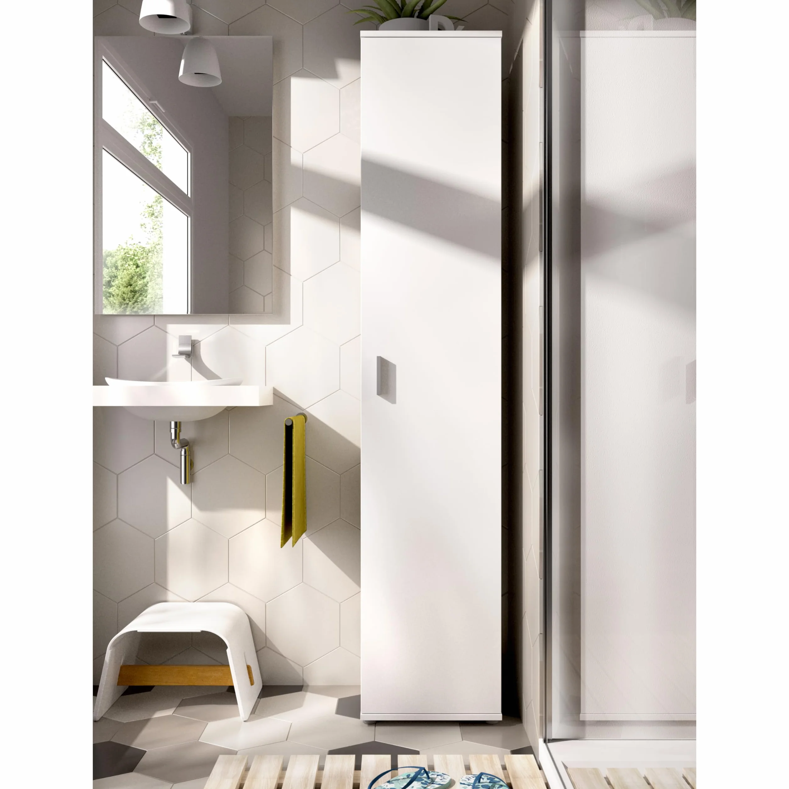 RIMOBEL Armario Multiusos 1 Puerta Madera de Ingeniería Blanco 39x190x35cm