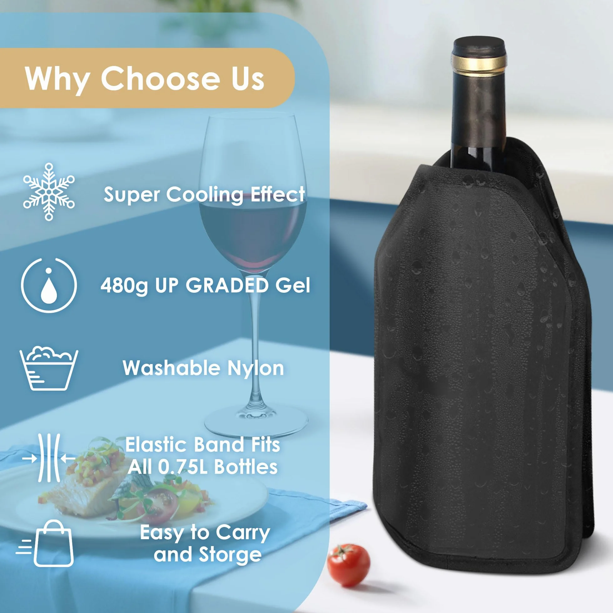 Gimars Funda Enfriadora de Botella de Vino, Enfriador Rápido con Gel Refrigerador para Vino Espumoso Champán Cerveza