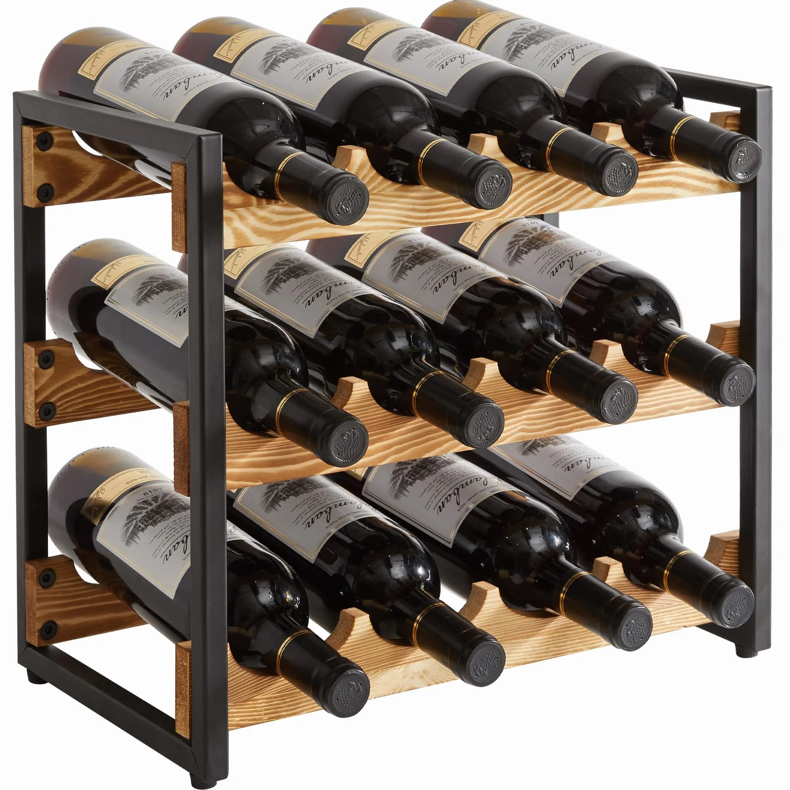 IBUYKE Estante de Vino Industrial, Organizador de Almacenamiento de encimera, de pie Libre con Marco de Metal, TMJ904H