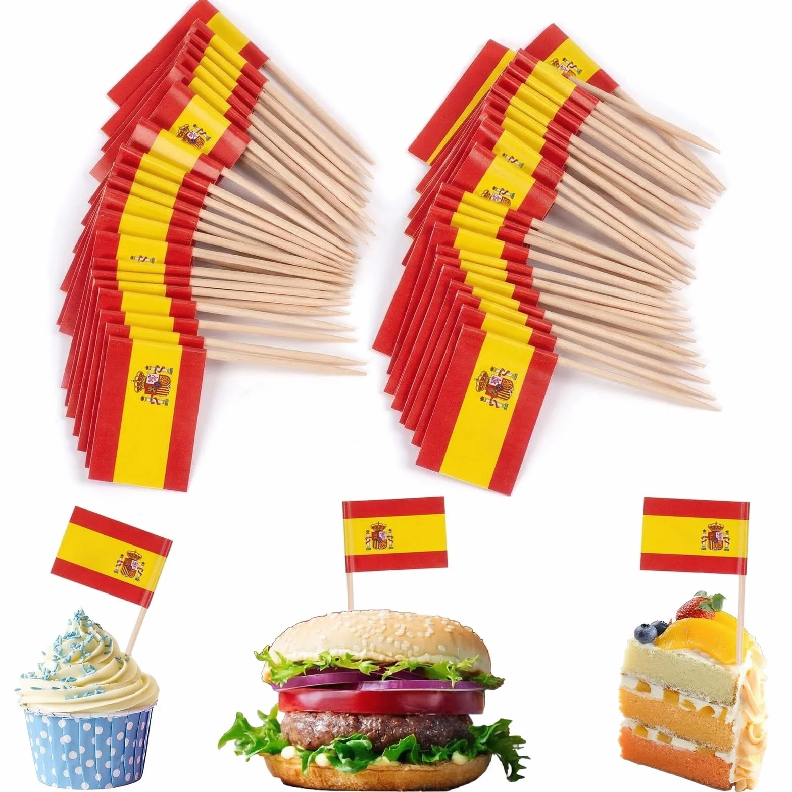 Banderas de Palillos España 2026-100Pcs - Banderitas Españolas para Tapas, Canapés y Fiestas