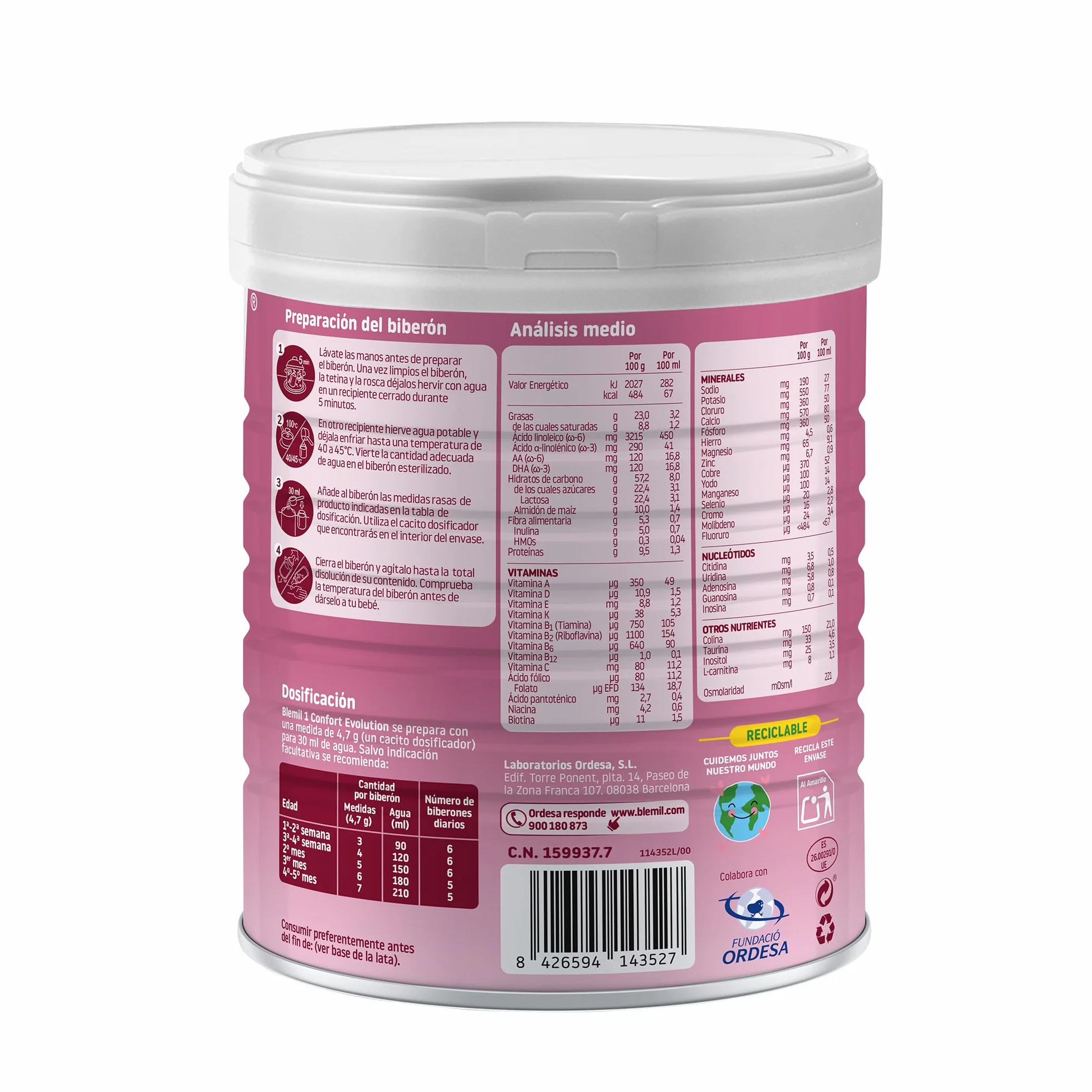 Blemil 1 Confort Evolution 800g Fórmula de Inicio en Polvo para Bebé