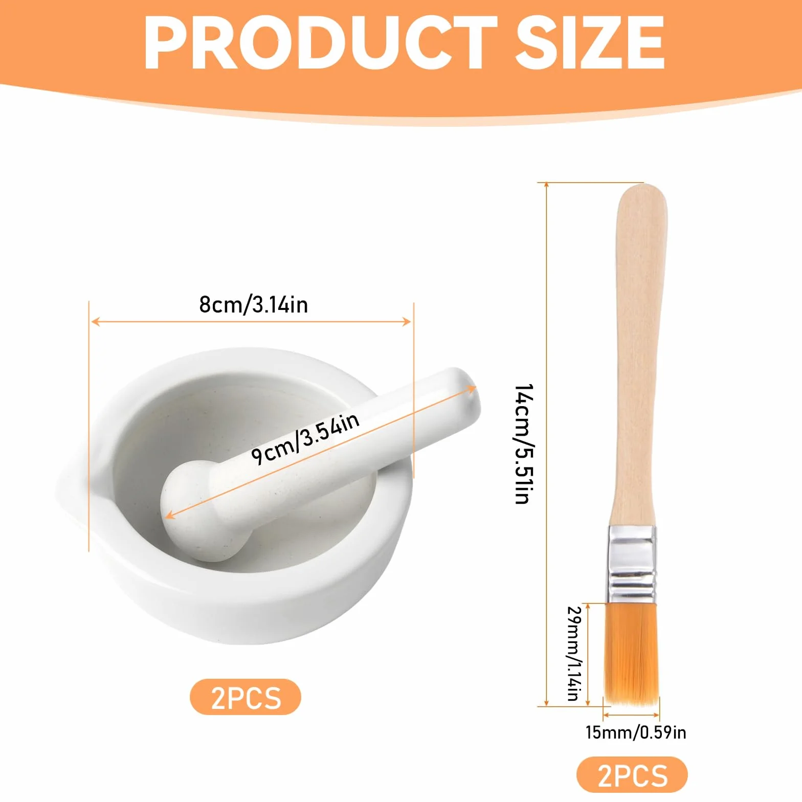2 juegos de mortero con mortero y cepillos, pequeño mortero de porcelana, juego de mortero de cerámica, pequeño cuenco para hierbas, pesto, cocina, mortero, accesorio científico, 80 mm
