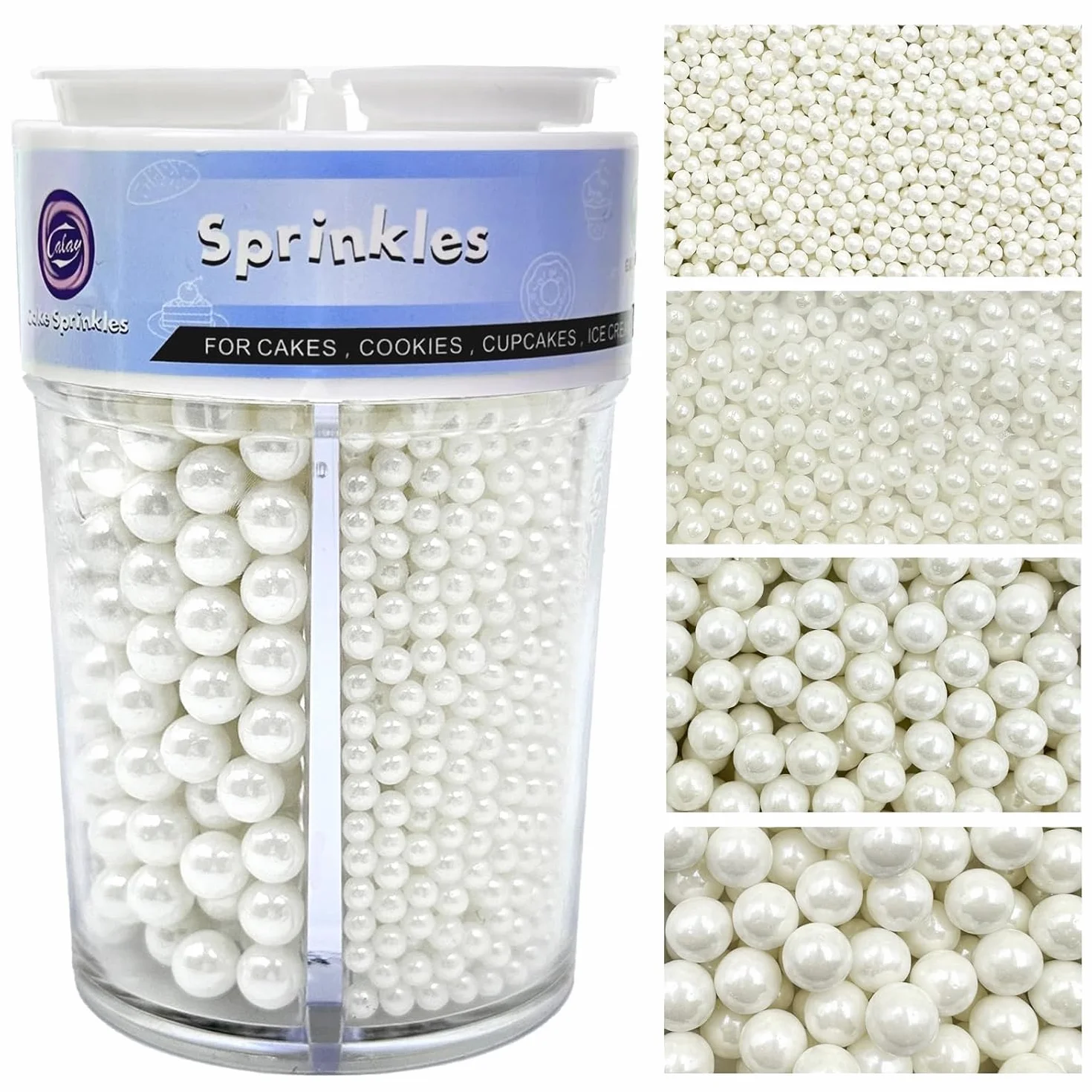 Perlas Blancas de Azúcar Comestibles 130g Sprinkles Decoración Pasteles Cupcakes Galletas