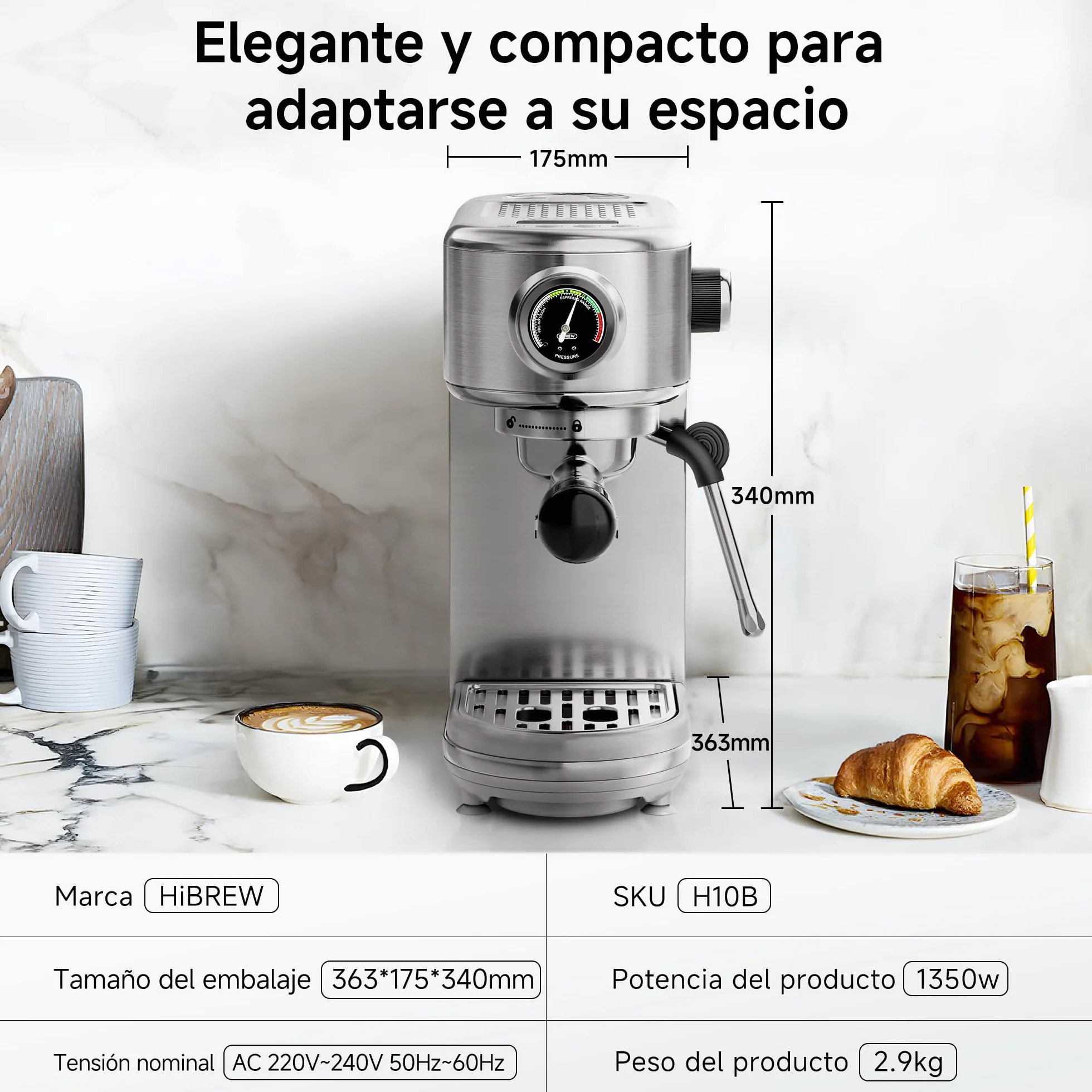 HIBREW H10B - Máquina de Espresso Profesional Actualizada 2026, Cafetera Programable 20 Bares con Vaporizador de Leche, Cuerpo de Acero Inoxidable con Pantalla LED, para Hogar y Oficina