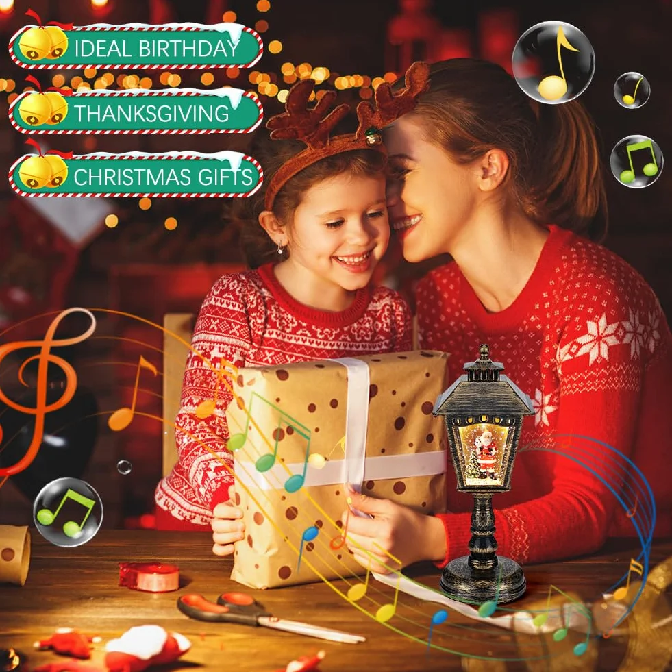 Linterna Navidad Globo de Nieve con Música Farolillo Musical Luz Noche Decoración Fiesta Regalo