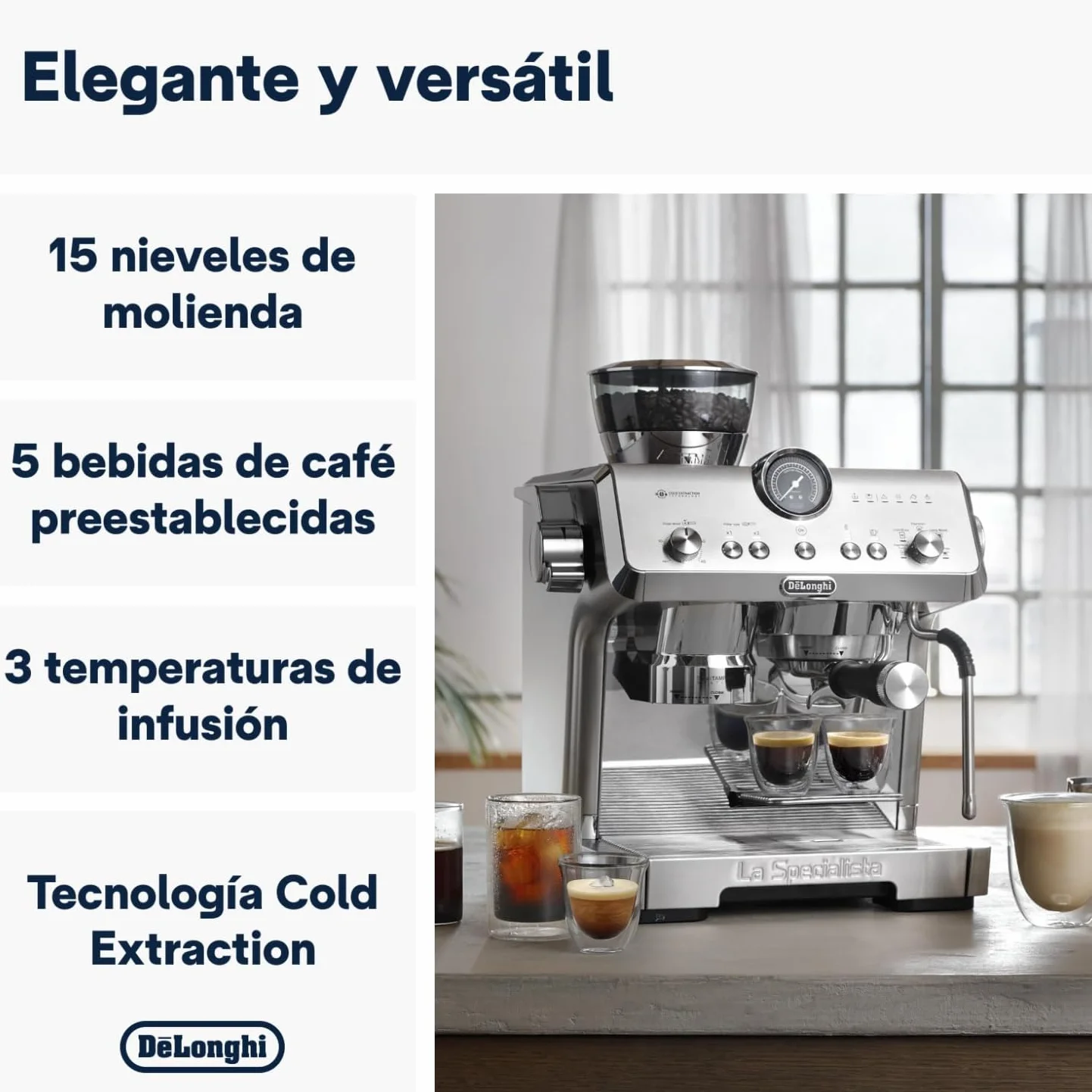 De'Longhi La Specialista Opera EC9555.M, Máquina de Café Espresso con Molinillo Integrado, Función Cold Brew, Incluida Varilla para Espumar Leche, Incluye Accesorios Welcome Set, 1550W, Metal
