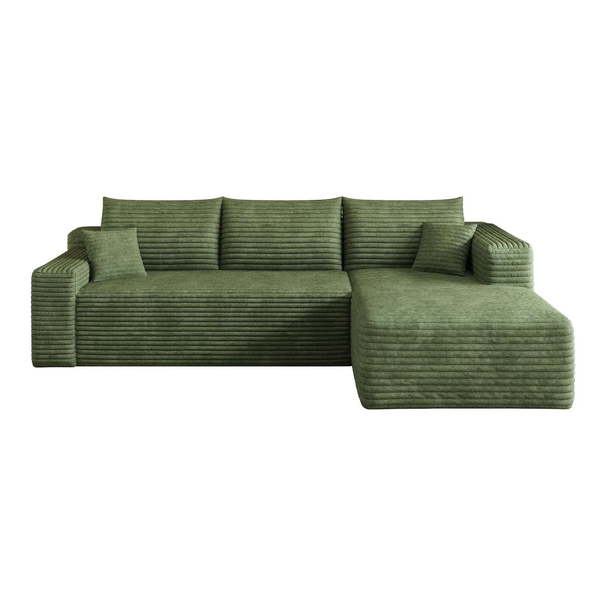 Sapgaks - Sofá esquinero de 241 cm, sofá de 3 plazas de pana con asiento profundo y ángulo integrado, sofá convertible modular, chaise longue orientada a la derecha, verde