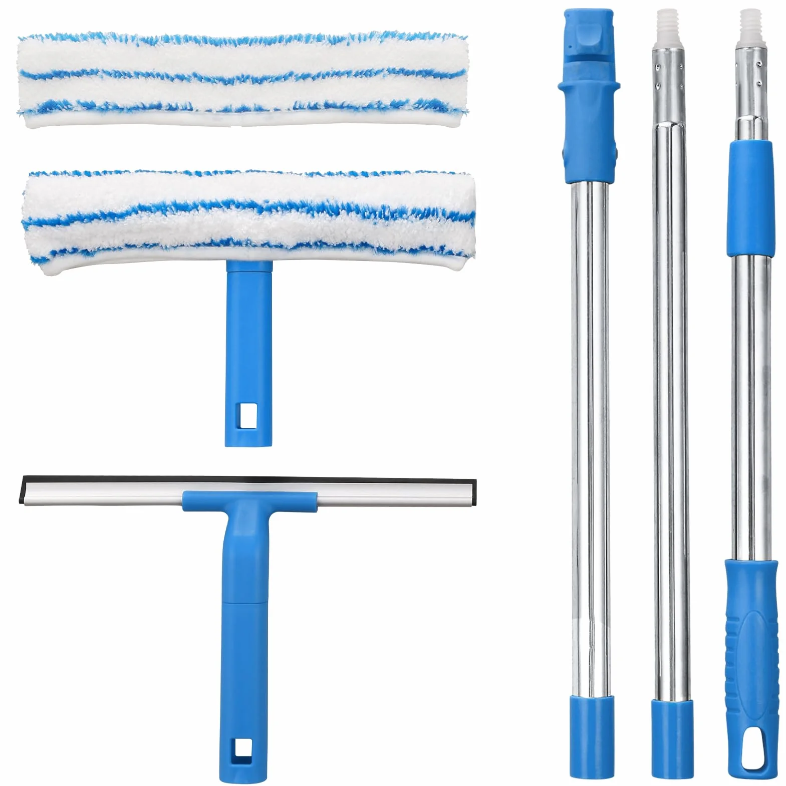 Mitclear Limpiacristales con Mango Extensible 146cm, Kit Limpiacristales Profesional con Escobilla de Silicona y Paños de Microfibra