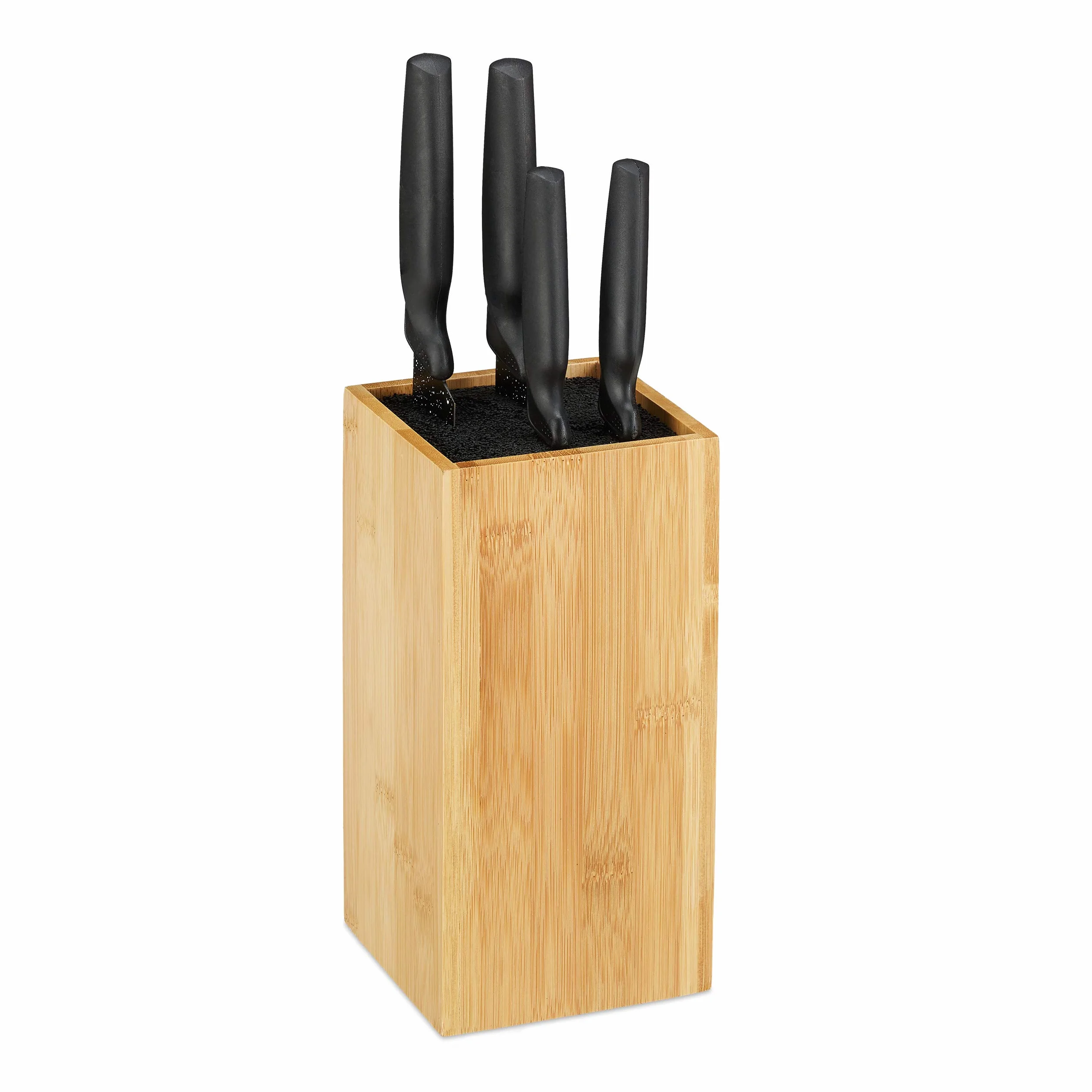 Relaxdays Bloque Cuchillos con Cerdas, Soporte, hasta 6, Taco Universal, Organizador, Bambú-Plástico, 24 x 12 cm, Marrón