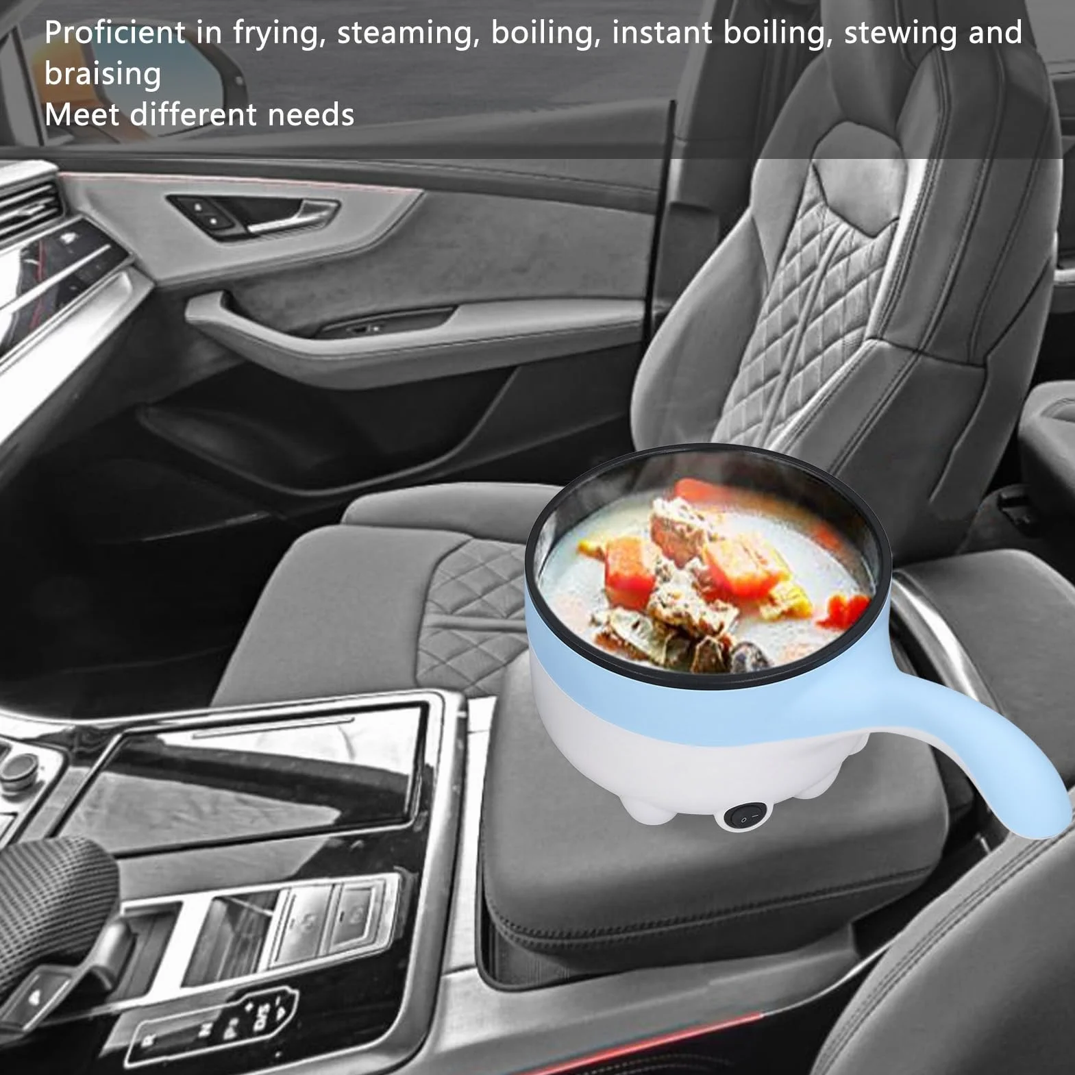 Olla de Cocina Eléctrica para Coche, Sartén Multifunción Portátil 24V 2L Acero Inoxidable para Picnic