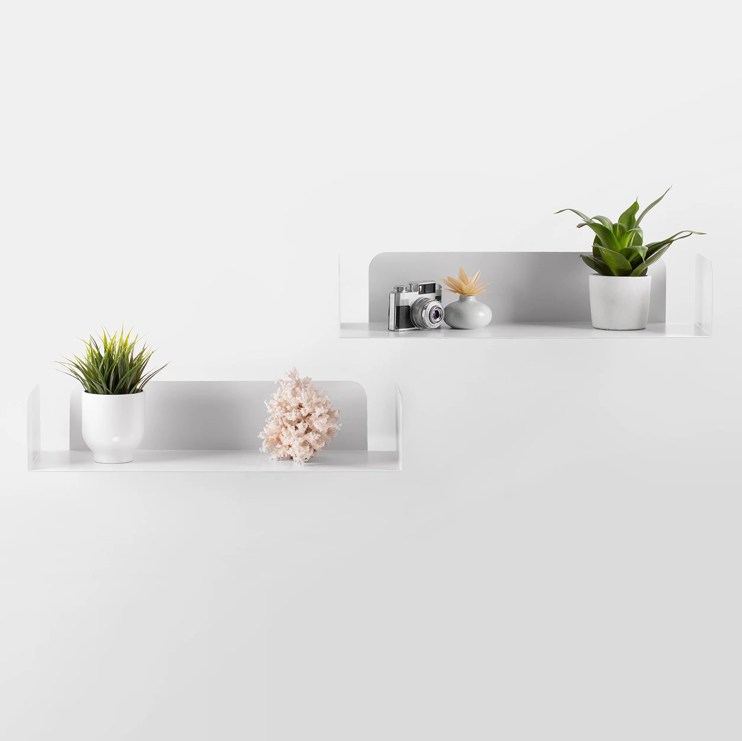 D-Segno Office Design Moderna Estantería Pared de Metal 200 × 600/400 × 120 mm 2 Unidades Blanco