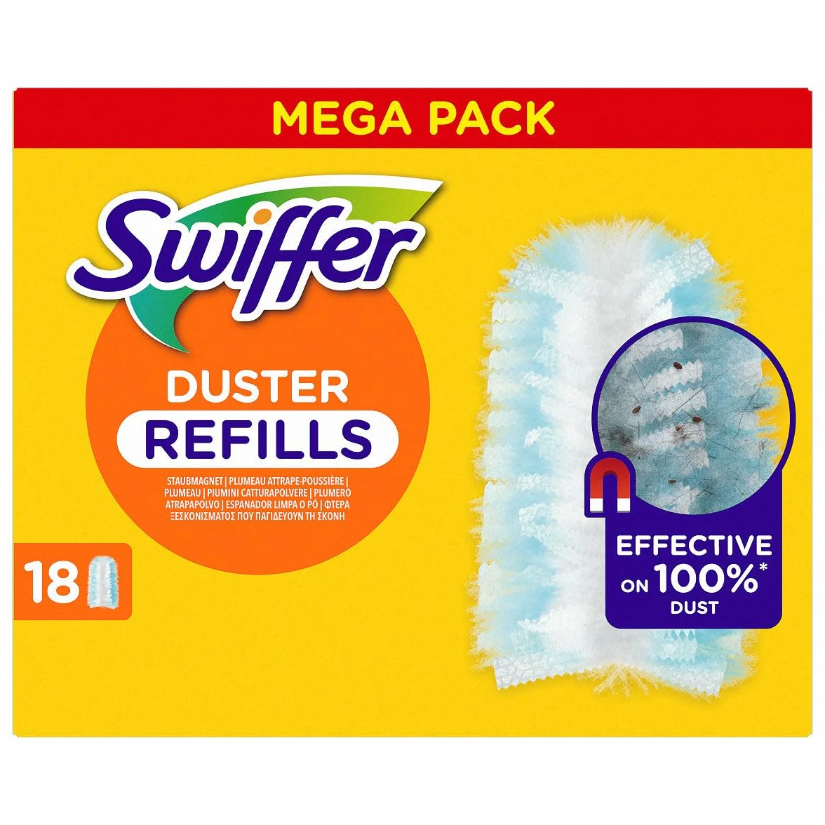 Swiffer Duster Plumero recargas, 18 Unidades, atrapa y retiene 3 x más Polvo y Cabello Que un Plumero Tradicional, eficaz contra el 100% de los Polvo, Mango se Vende por Separado