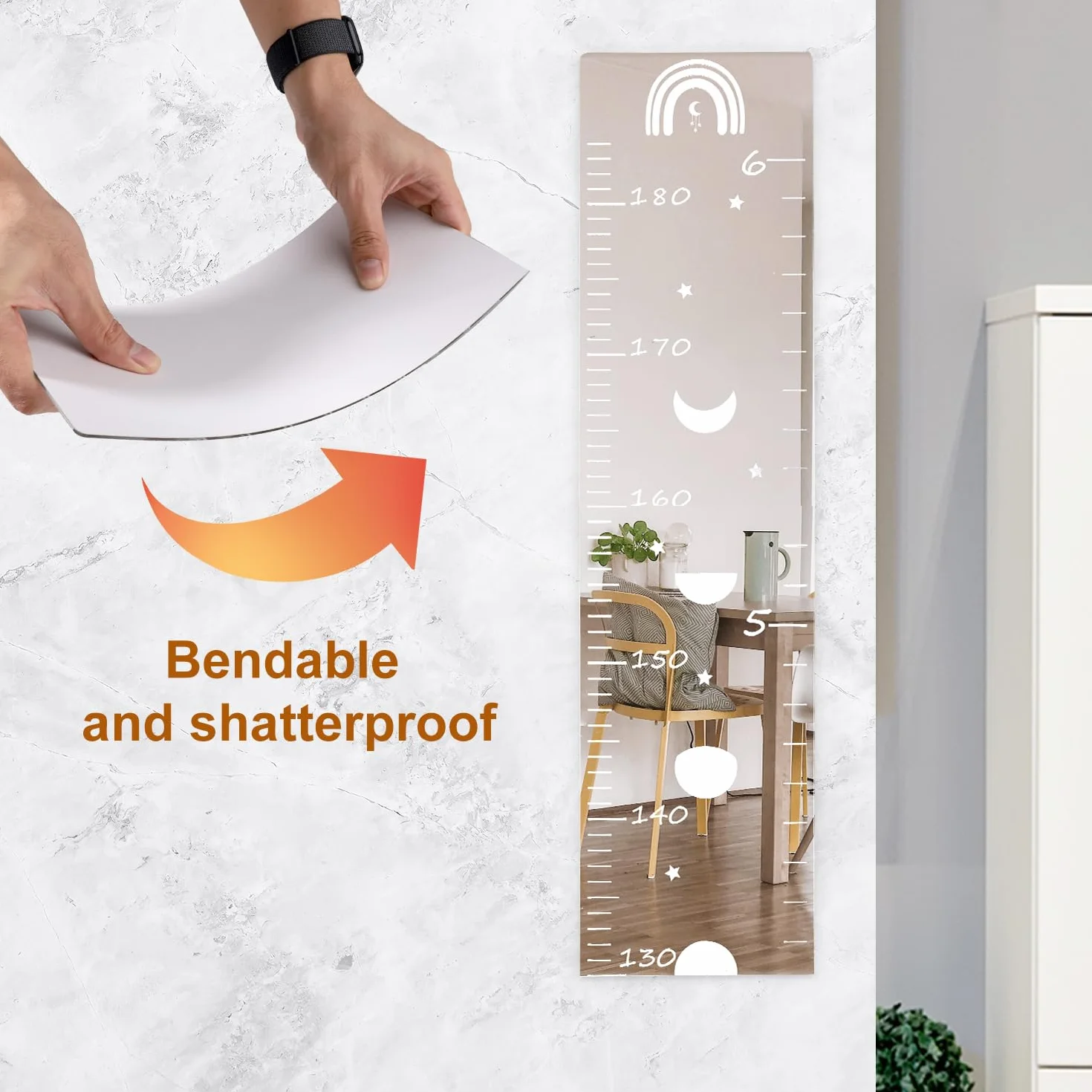 4 Espejos de Crecimiento, Espejo con Tabla de Crecimiento Regla de Pared para Niños Espejo de Altura para Registro de Altura de Niños Decoración de Pared para Dormitorio