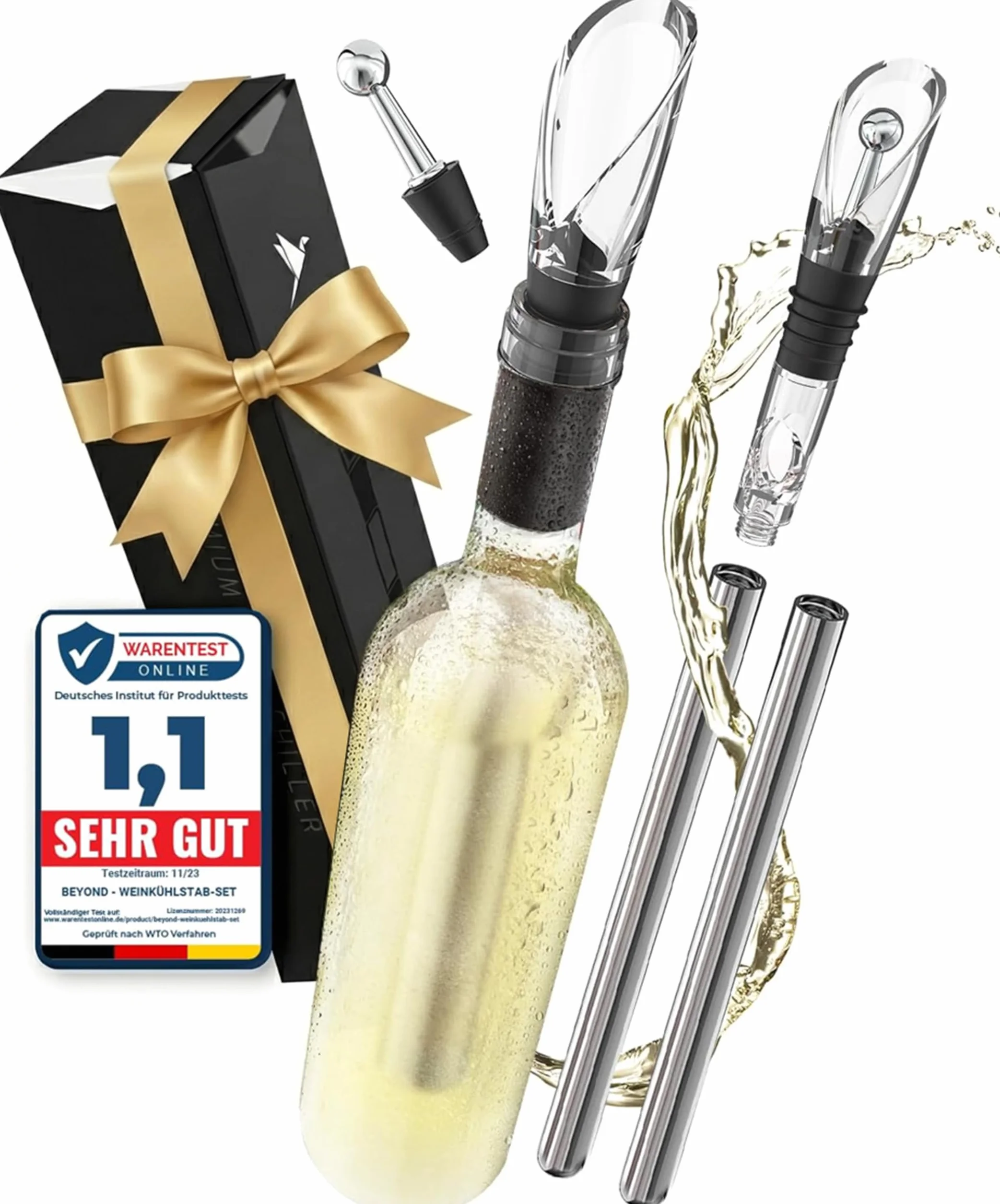 Beyond Enfriador de Botellas de Vino Acero Inoxidable con Vertedor – Varilla Enfriadora Accesorio ideal y Regalo para Amantes del Vino Hombre Mujer | Para Vino Blanco y Tinto (Set con 2 Varillas)