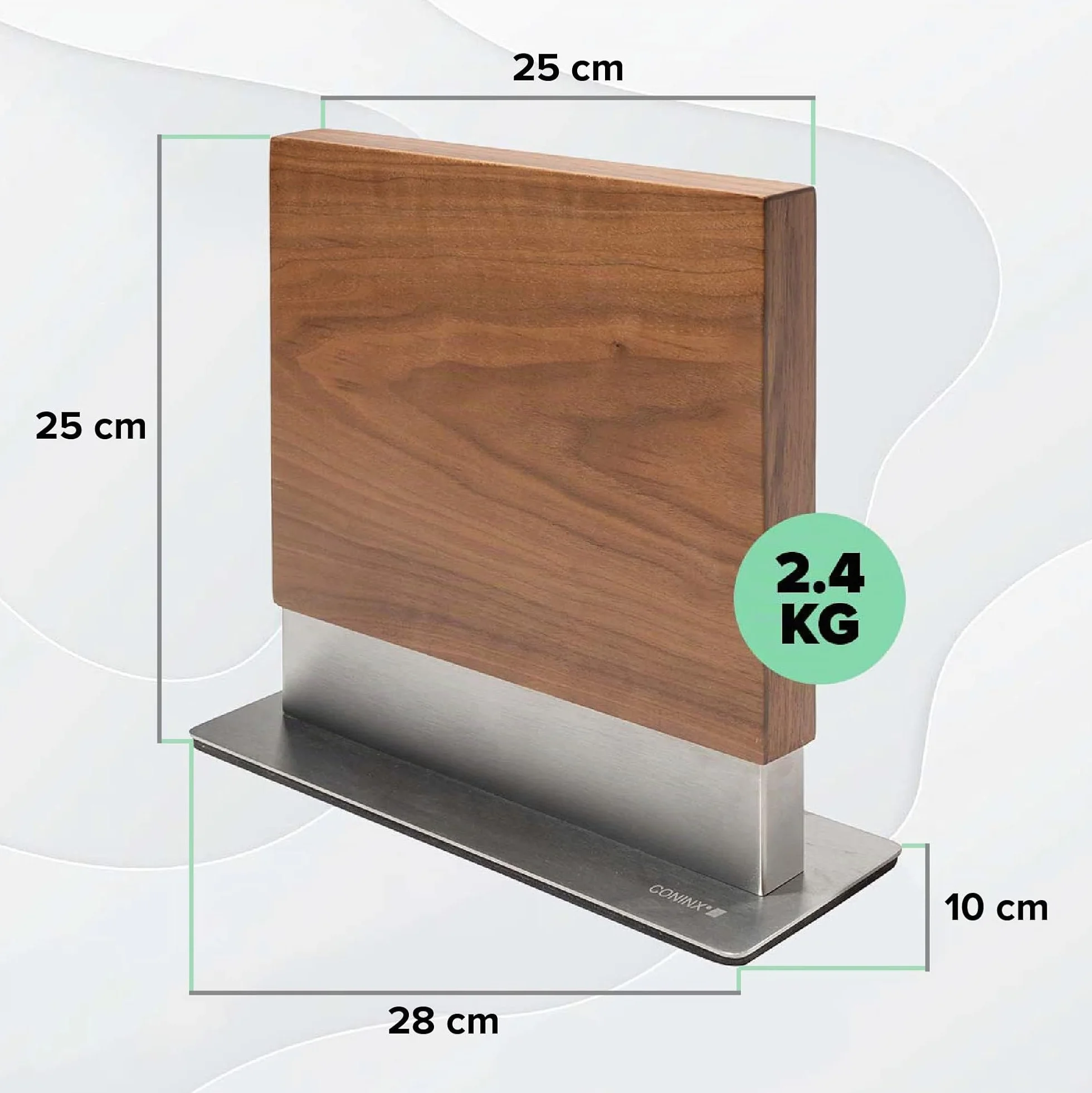 Coninx Bloque Magnético de Cuchillos 28x25.5x10cm | Soporte Cuchillos Cocina con Imán de Neodimio muy fuerte | Porta Cuchillos Cocina | Taco Cuchillos | Portacuchillos | Knife Block | Madera de Nuez