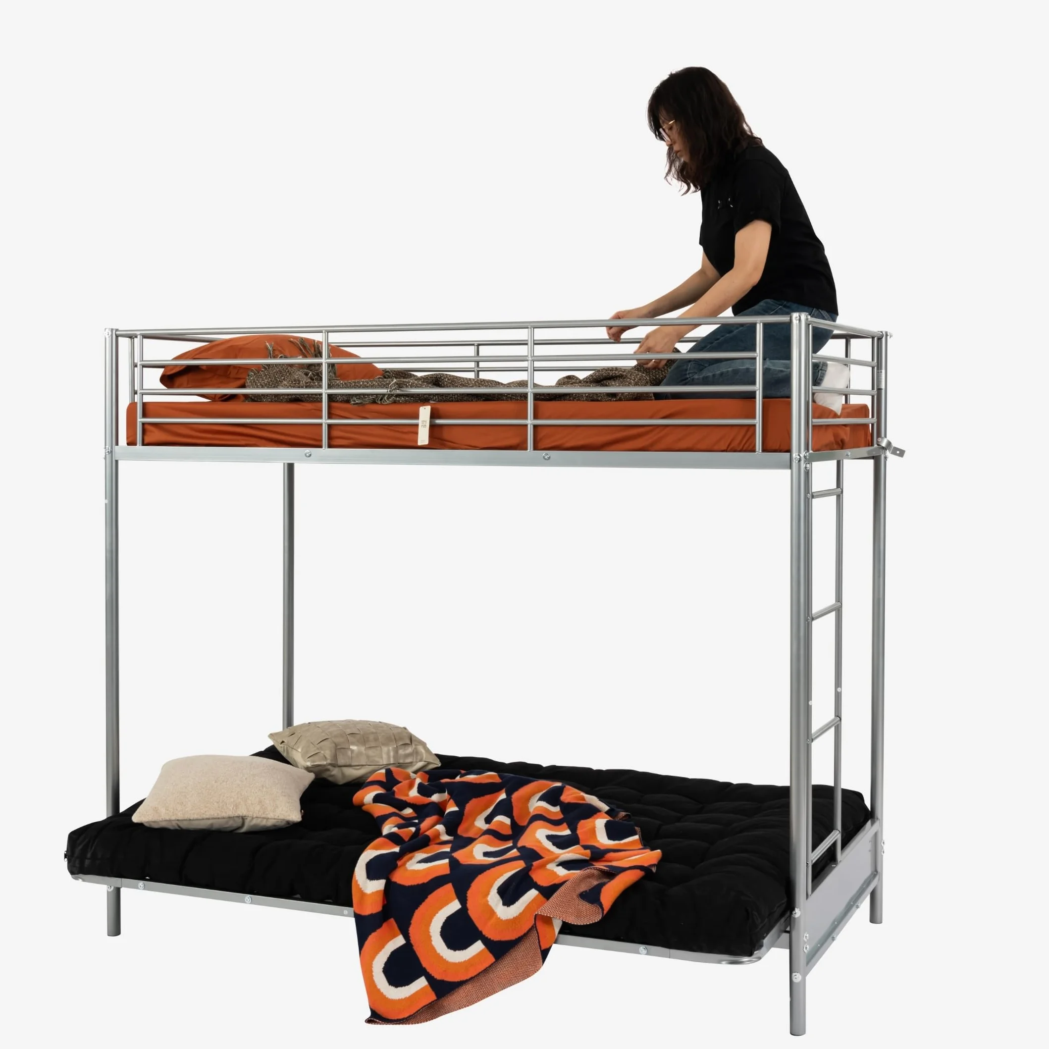 MEUBLE Cosy Literas Juveniles 90x190cm Marco de Cama con Sofá Plegable y Futón y Somier de Lamas de Metal, Estilo Industrial, para Dormitorio Infantil Hogar, Gris