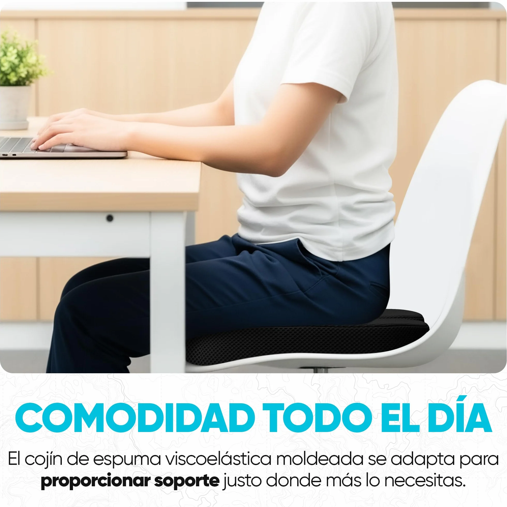 FORTEM Cojín Silla Oficina Forma U Espuma Viscoelástica Ergonómico Asiento Coche Gaming Viaje Funda Lavable