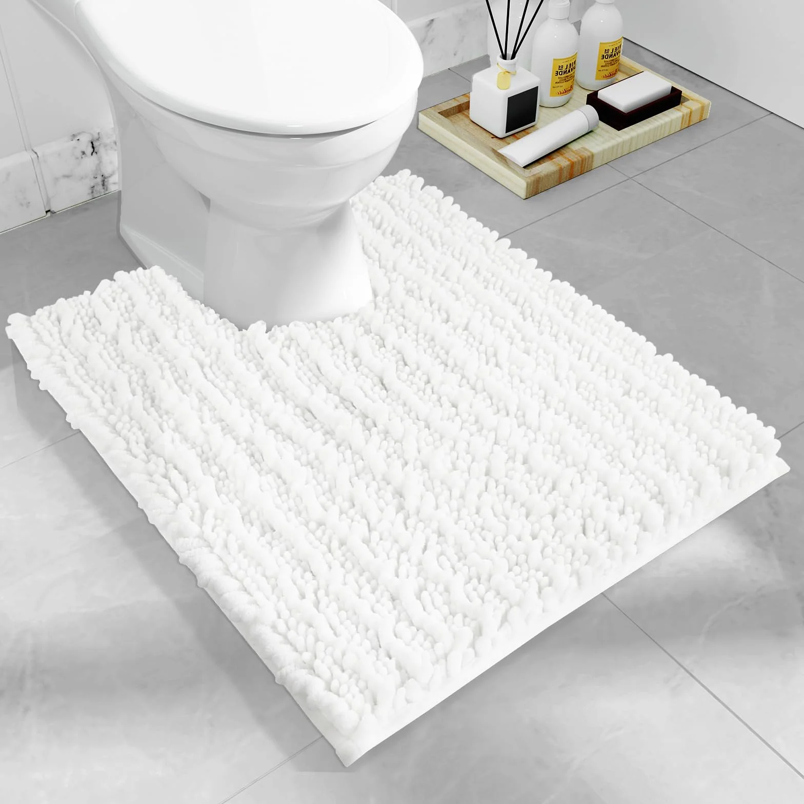 Yimobra Alfombrilla de baño de Chenilla con Forma de U para baño, máxima absorción, Suave y acogedora, Secado rápido, Antideslizante, Lavable a máquina, 24.4 x 20.4 Pulgadas