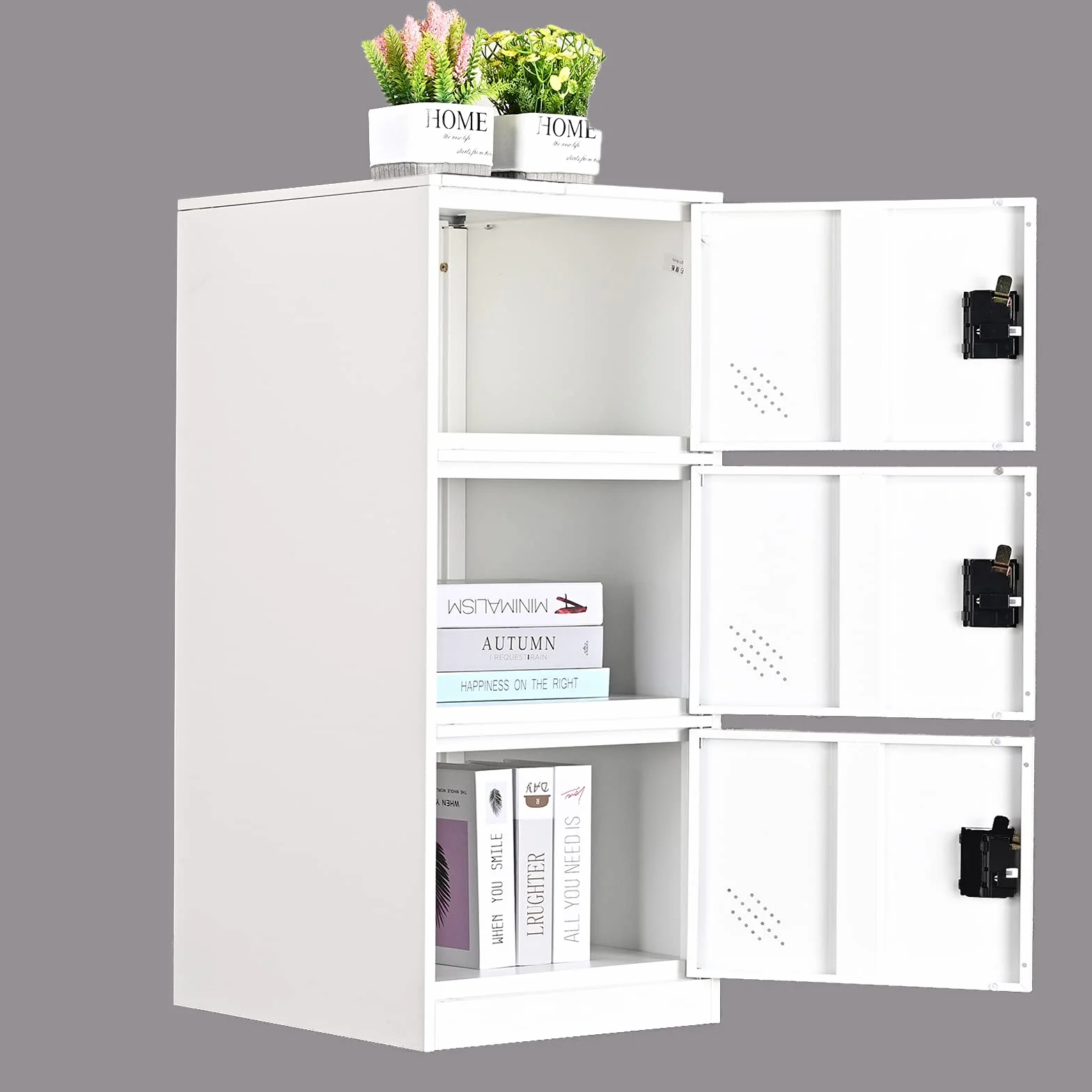 MECOLOR Armadietto verticale con Chiusura a lucchetto 3 vani portaoggetti Bianco P3V