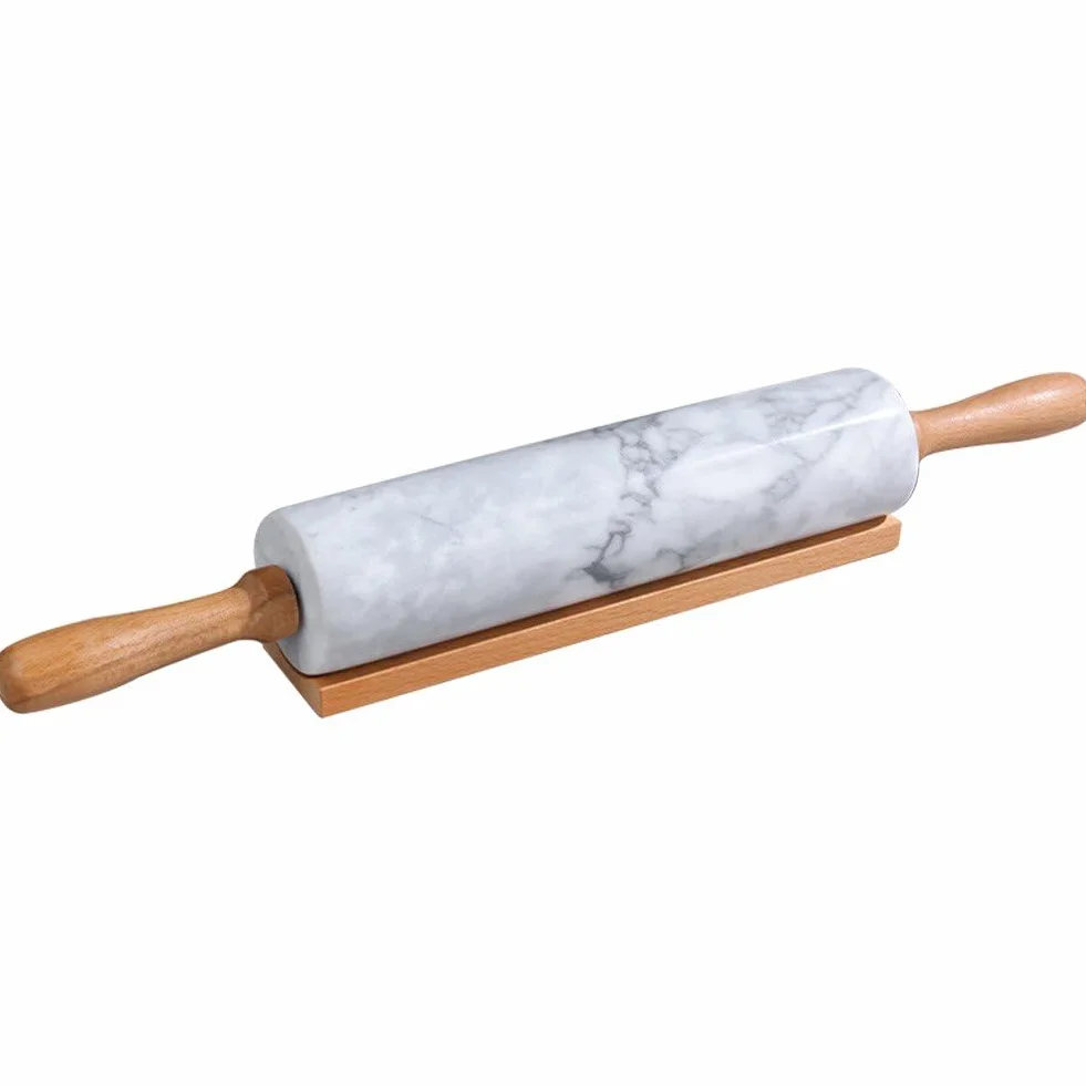 Rodillo De Mármol con Soporte De Madera, Juego De Grueso para Hornear, Rodillo Pulido De Primera Calidad De 45 Cm para Masa De Pizza, Fondant, Corteza De Pastel, Superficie Antiadherente, Fácil