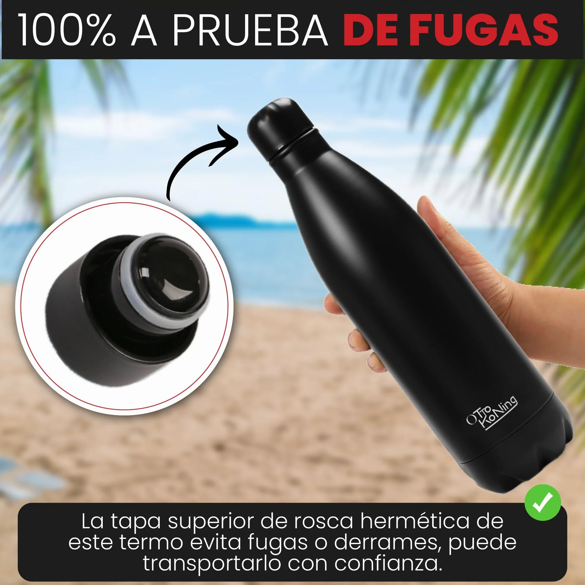 Otto Koning Botella Agua Acero Inoxidable 1 Litro Térmica Doble Aislamiento Vacío
