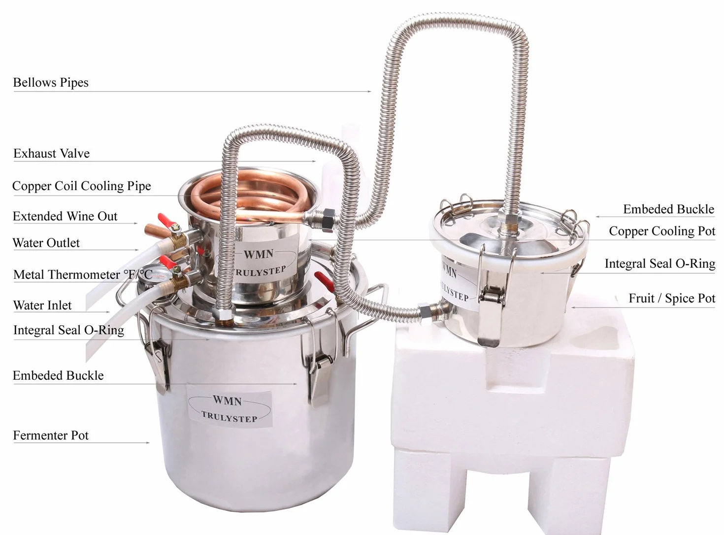 Fayelong Destilador de Aceites Esenciales 10 Litros Alambique de Cobre para Brandy Whisky