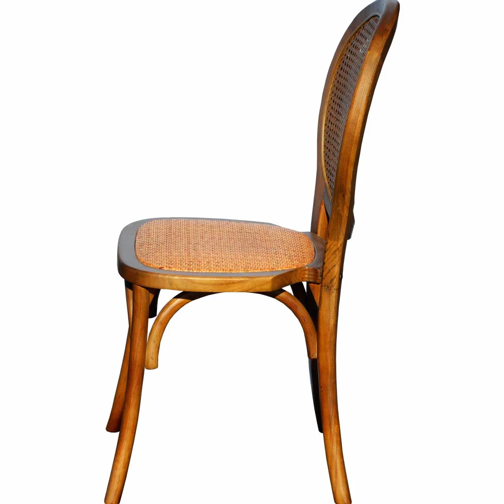EME Silla Medallón Madera Oscura de Olmo con Asiento de ratán Natural y Respaldo de Rejilla. Incluye 1 Unidad. Silla apilable, con Acabado rústico.