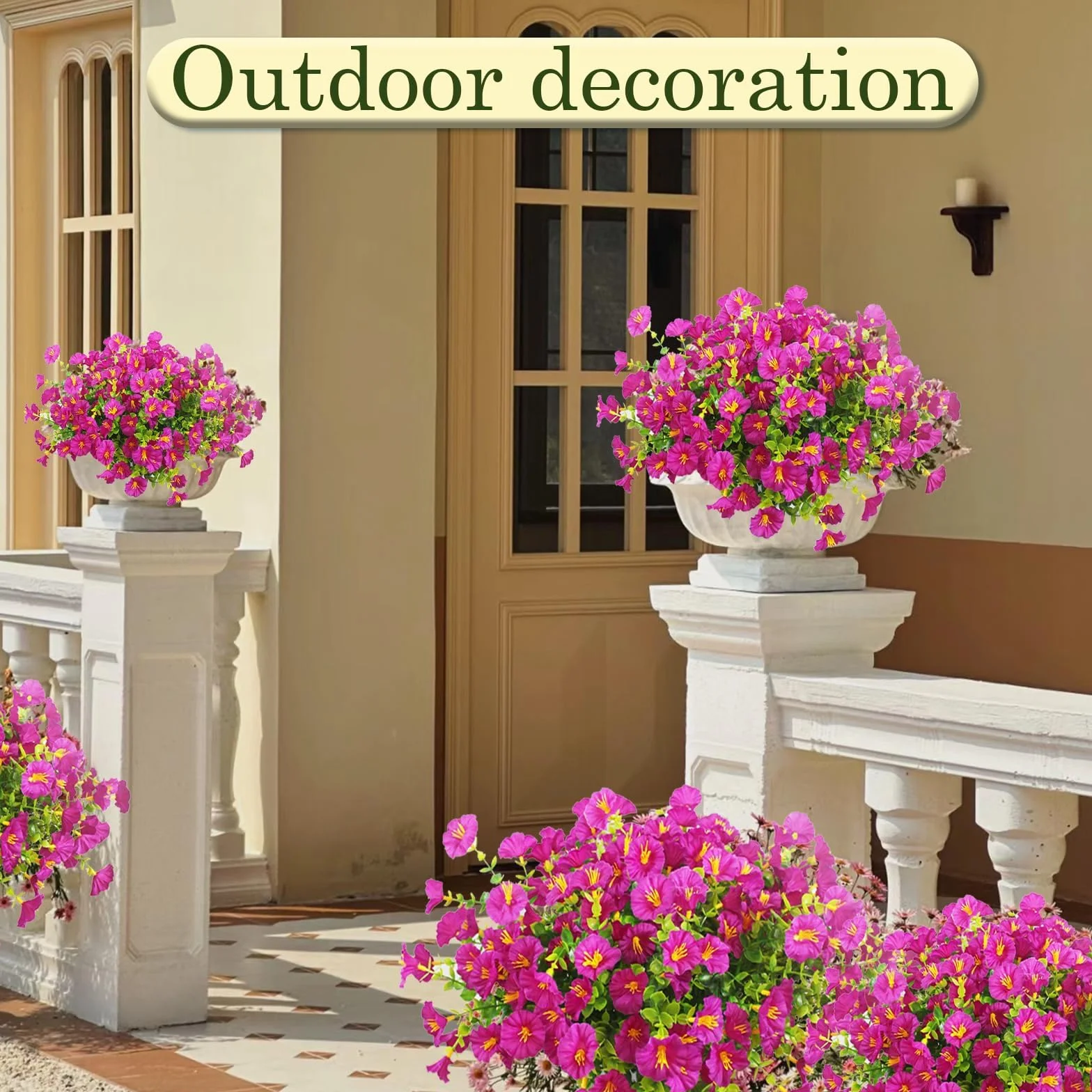 Flores Artificiales de Exterior Resistentes UV, 6 Paquetes para Jardín Balcón Porche
