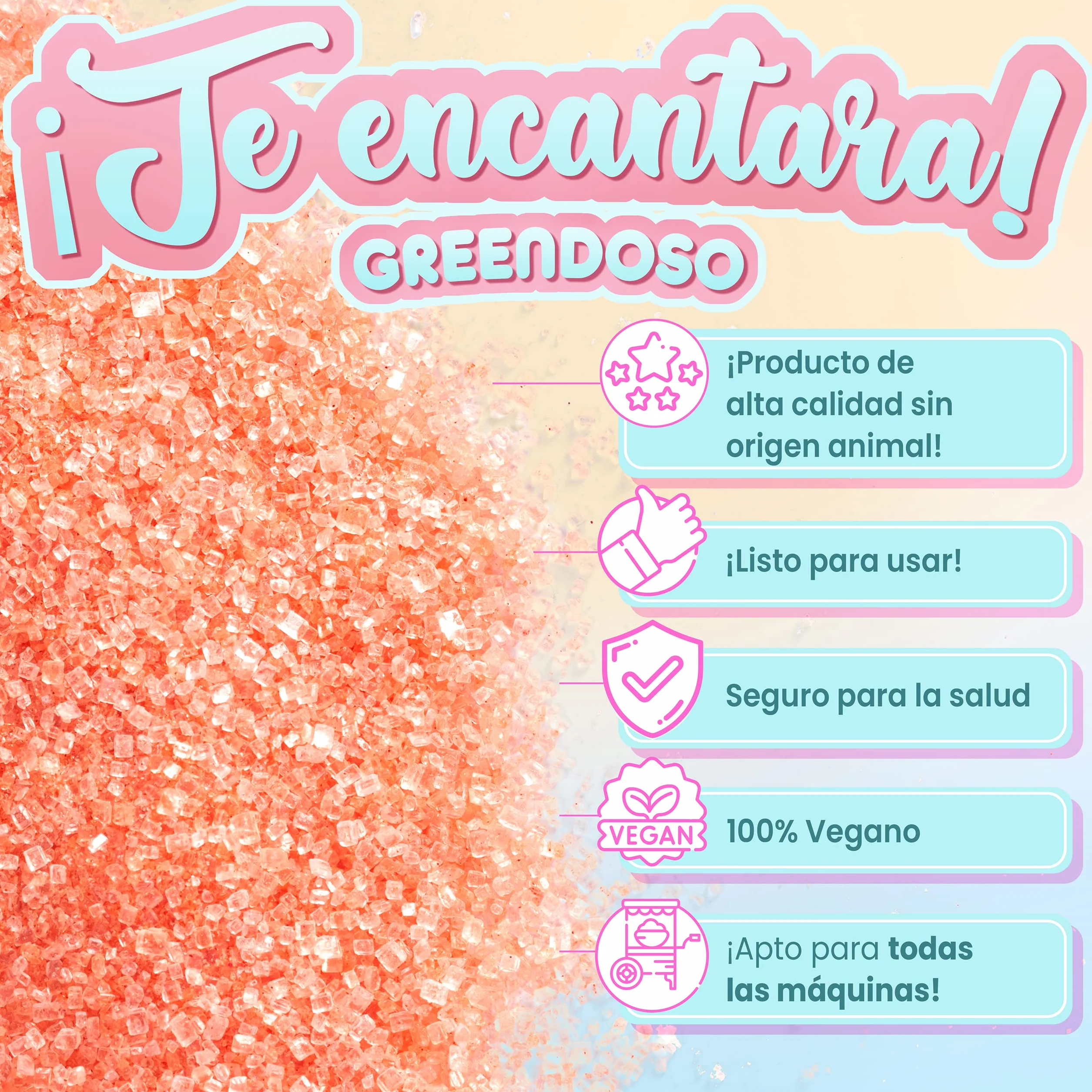 GREENDOSO® Azúcar para Algodón de Azúcar 5x300gr Lote 5 Sabores Naturales 50 Palitos