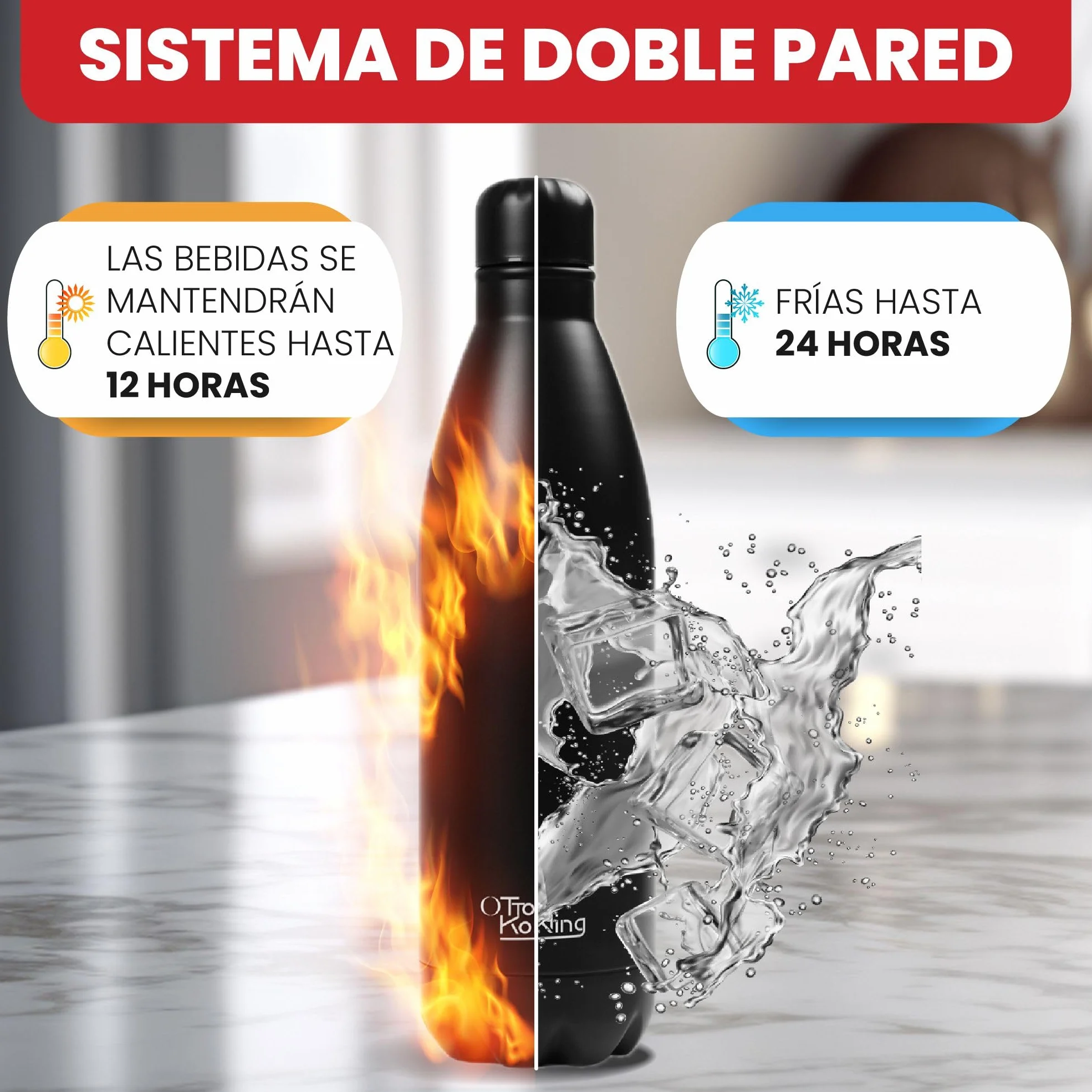 Otto Koning Botella Agua Acero Inoxidable 1 Litro Térmica Doble Aislamiento Vacío