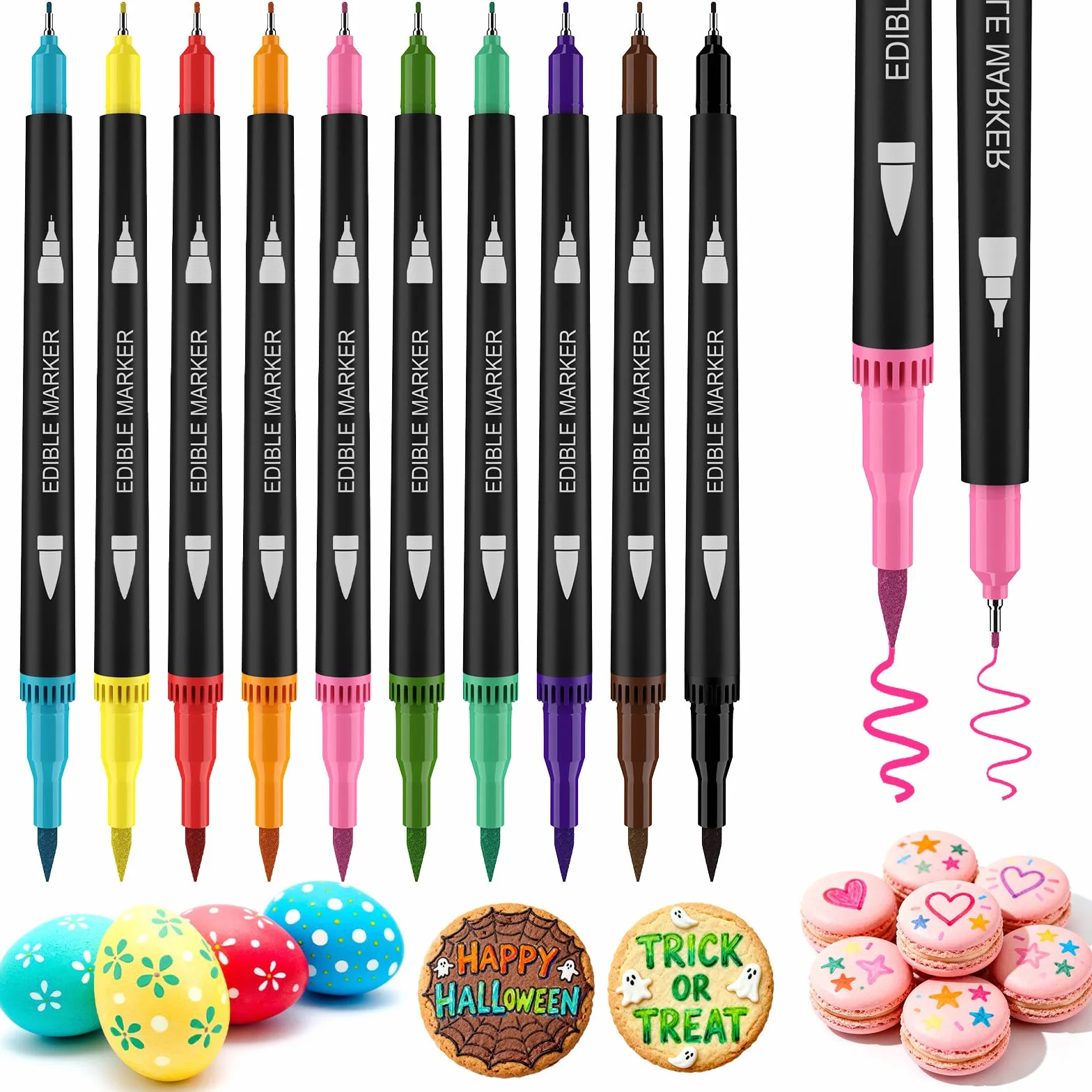 Rotuladores Comestibles Repostería, 10 Marcadores Colorante Alimentario para Decorar Fondant, Macarons, Chocolate Blanco
