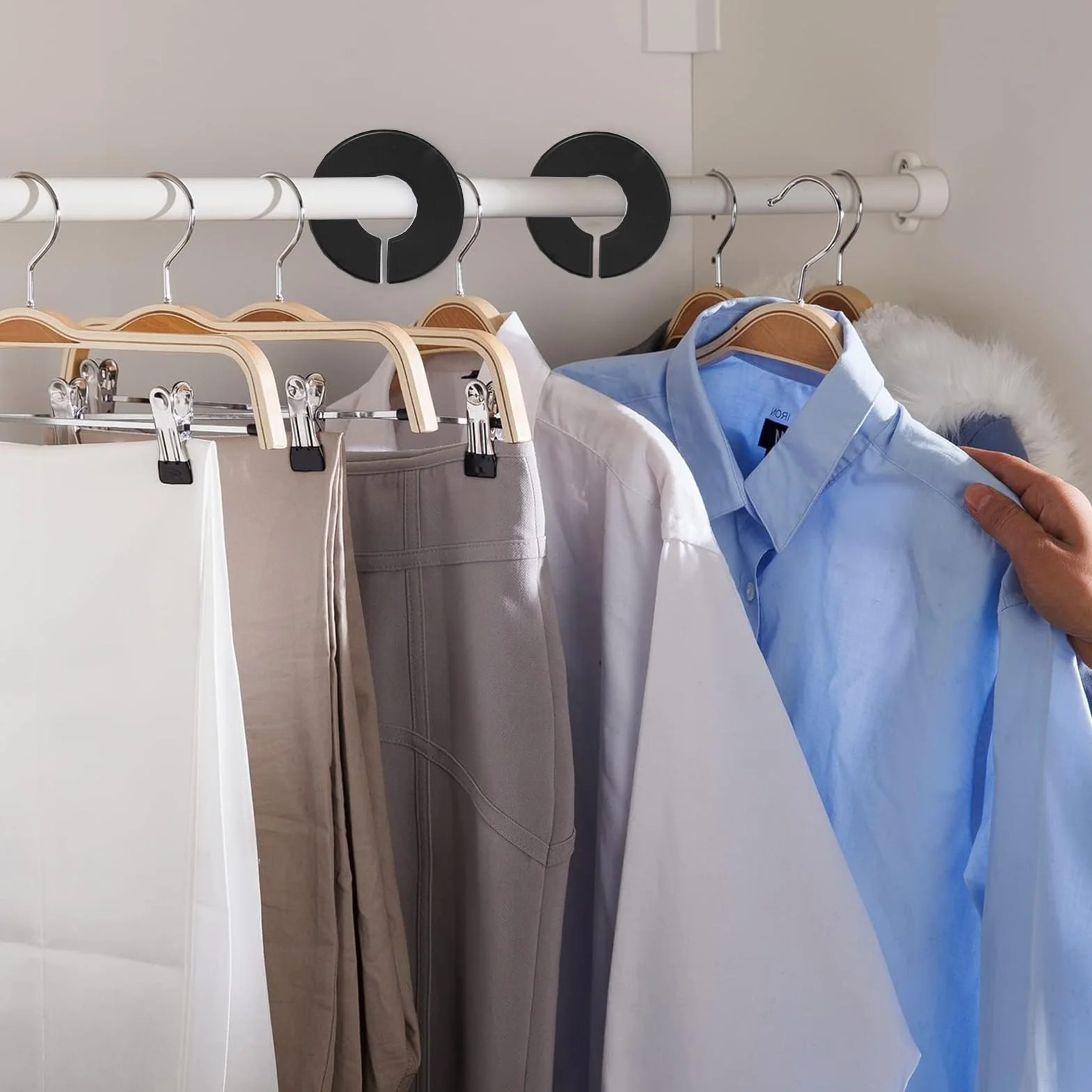 10 Divisores de Perchas Redondas, Separadores de Armario, Separadores de Talla para Distribución de Tamaño de Ropa (Negro)