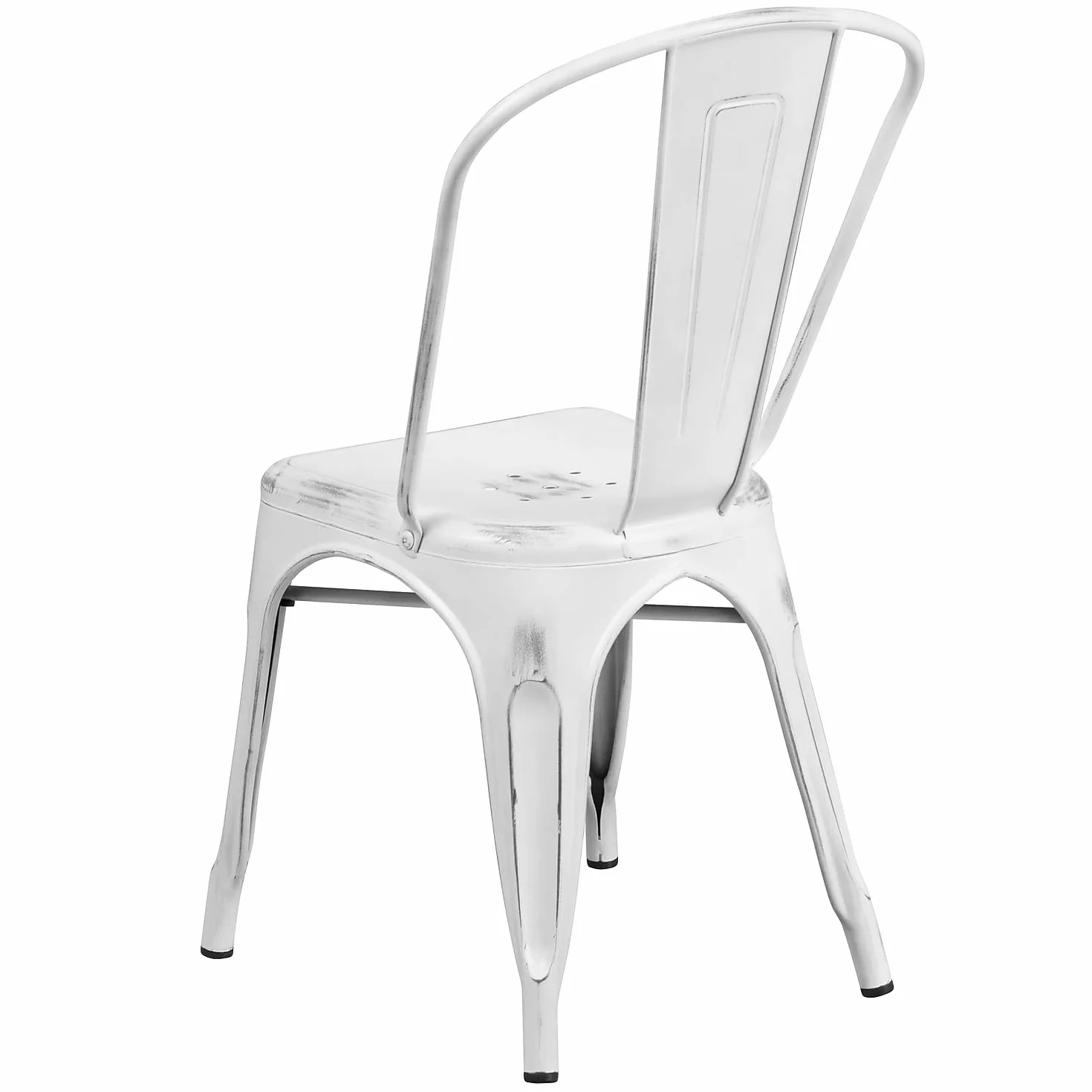 Flash Furniture Blake - Silla apilable de Metal Blanco Envejecido para Interiores y Exteriores, 4 Unidades