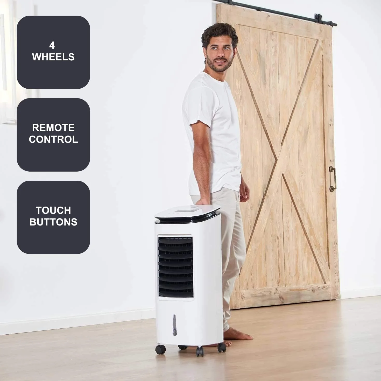 Black+Decker BXAC7E – Ventilador Humidificador Y Purificador | Climatizador | Control Remoto | Oscilación | 3 Velocidades Y Modos | Depósito 7L | 2 Contenedores De Hielo | Caudal 234 m³/h | Blanco