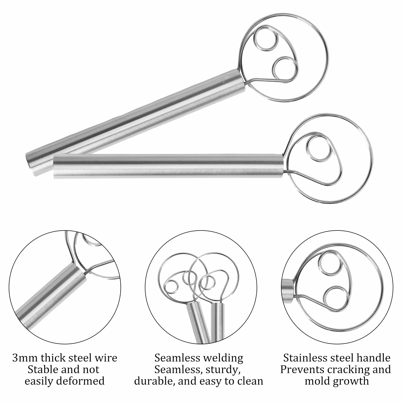 Batidor Danés Acero Inoxidable 304 para Masa Pizza Pan Doble Espiral