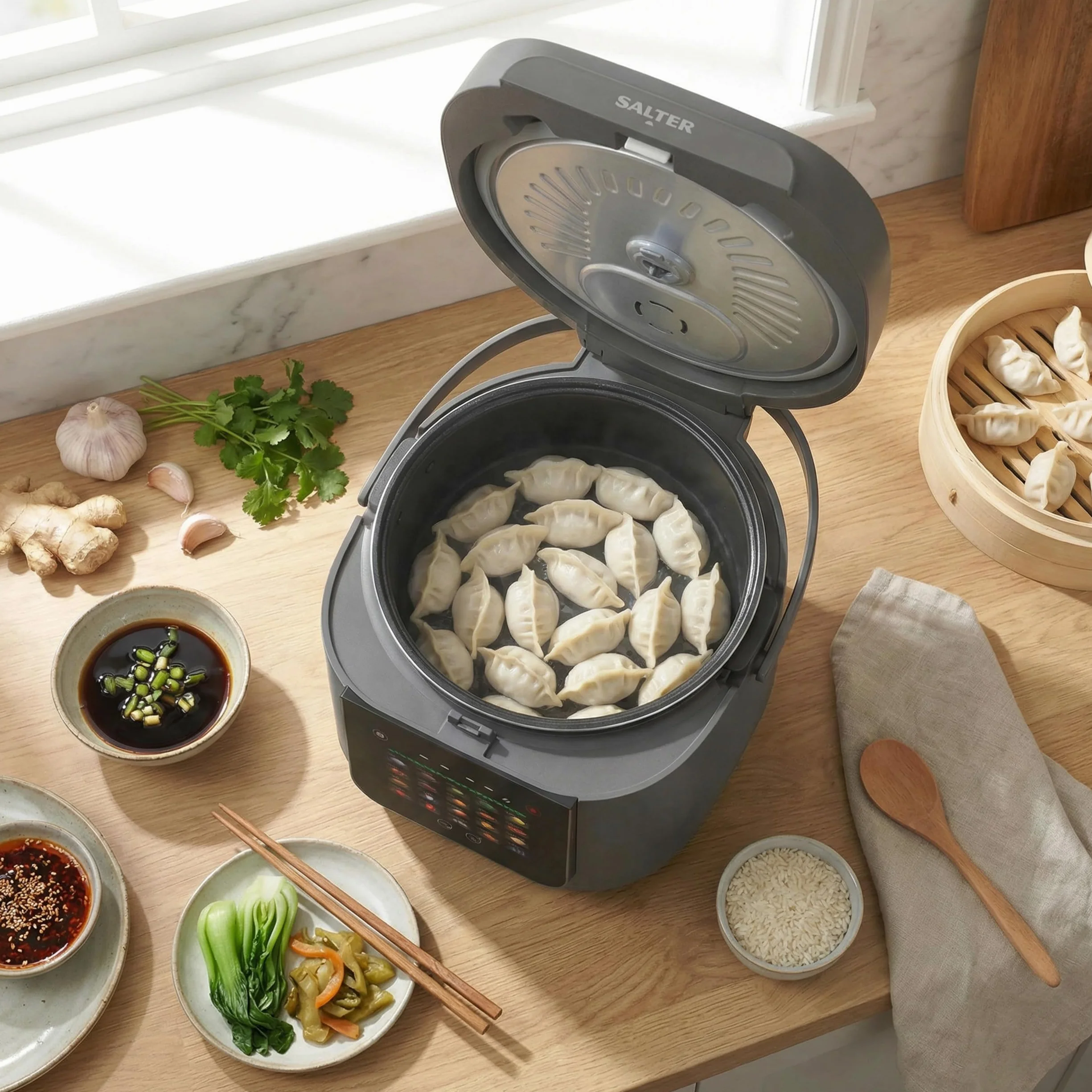 Salter Multicooker de 5 litros - 20 programas preestablecidos y función mantener caliente durante 12 horas, recubrimiento antiadherente sin PFAS, tapa interior y válvula de vapor extraíbles, 860W