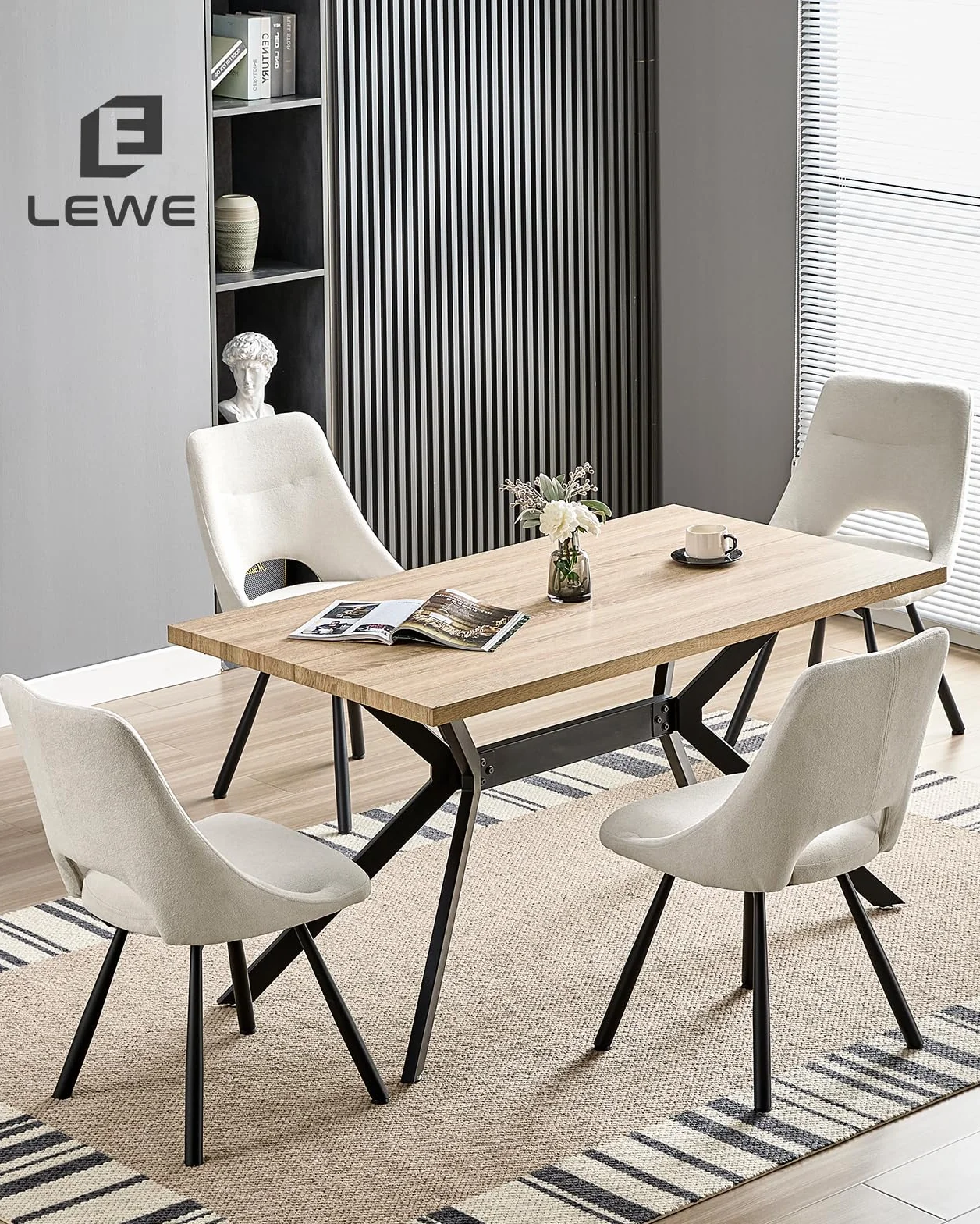 LEWE Sillas de Comedor Giratorias Juego de 4, Silla de Cocina, Silla giratoria 360°, Tapizadas, para Comedor salón Dormitorio, con algodón imitación Cachemira - Beige