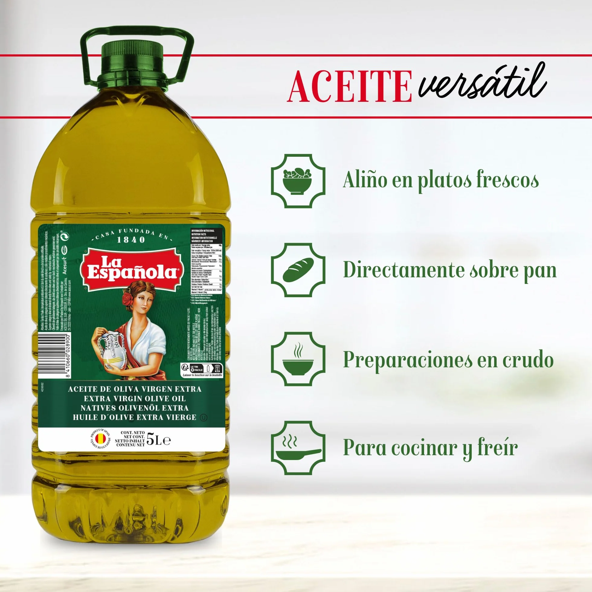 LA ESPAÑOLA Aceite de Oliva Virgen Extra Garrafa 5L AOVE Sabor Equilibrado