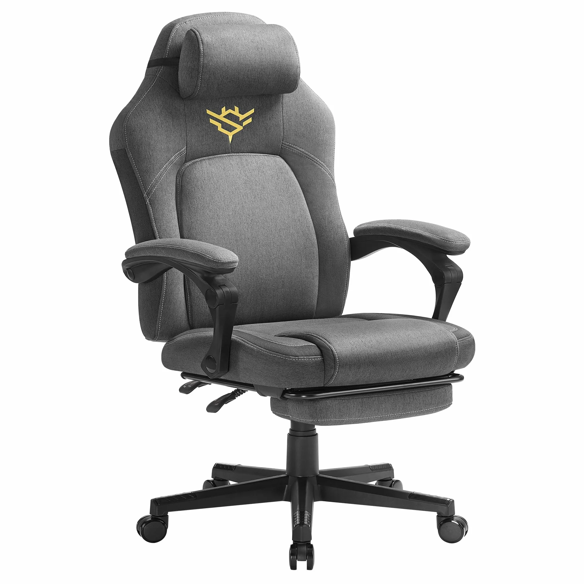 SONGMICS HOME Silla de Juegos, Silla Racing Ergonómica para Ordenador con Reposapiés, con Reposacabezas, Tela de Algodón y Lino, Altura Ajustable, Gris Paloma OBG072G01
