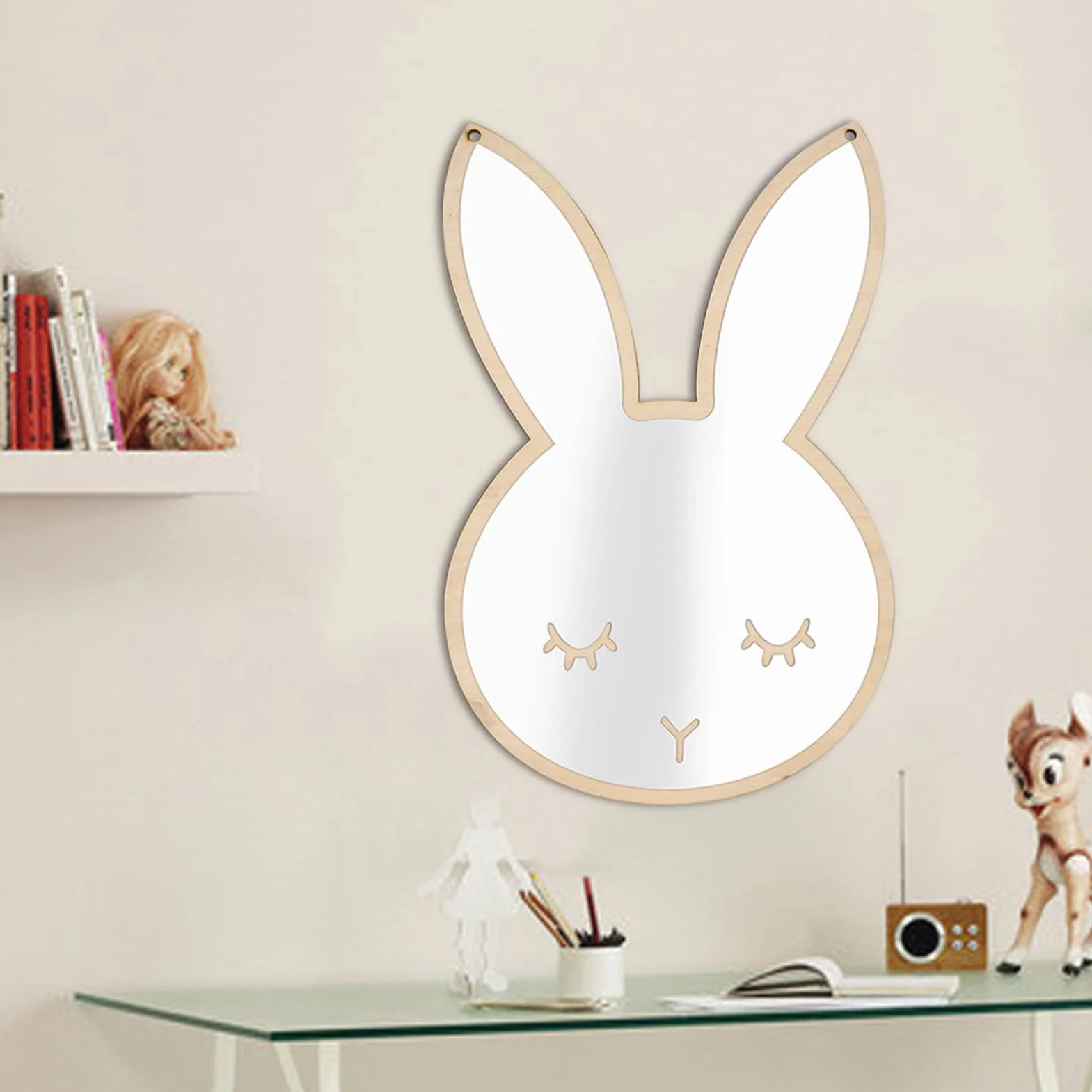 Espejo de Dormitorio para Niños, Espejo de Decoración de Estilo Nórdico para Habitación de Niños, Espejo de Pared con Forma de Nube de Conejito, Espejo, Dormit (Conejo)