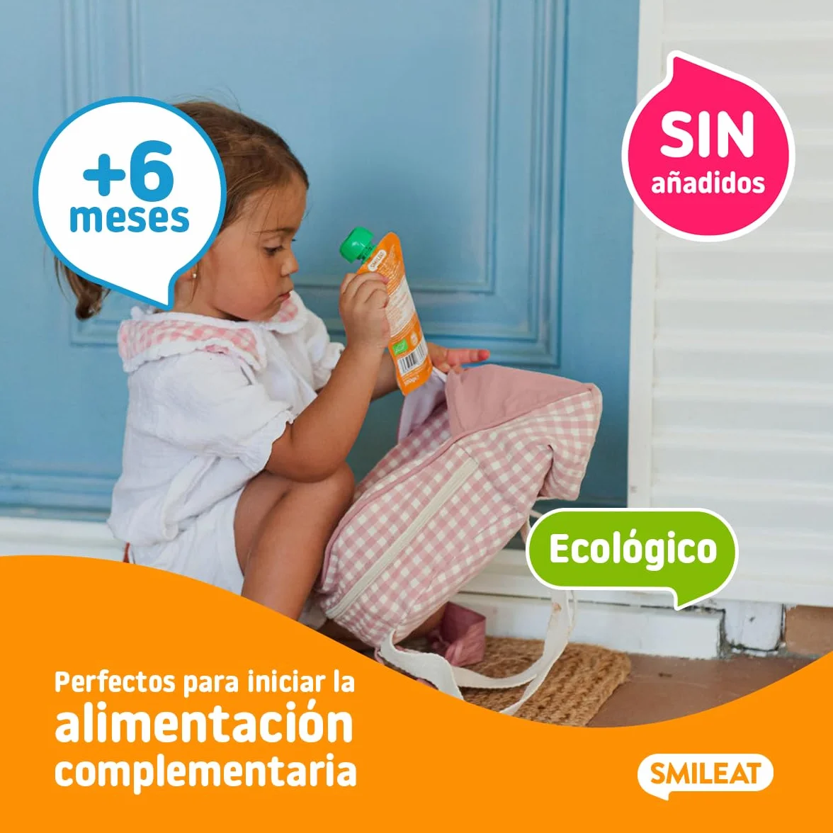 Smileat Pouch de Frutas Ecológicas Sin Azúcar Añadido Sin Gluten Snack para Peques Leche de Almendras Mango y Piña
