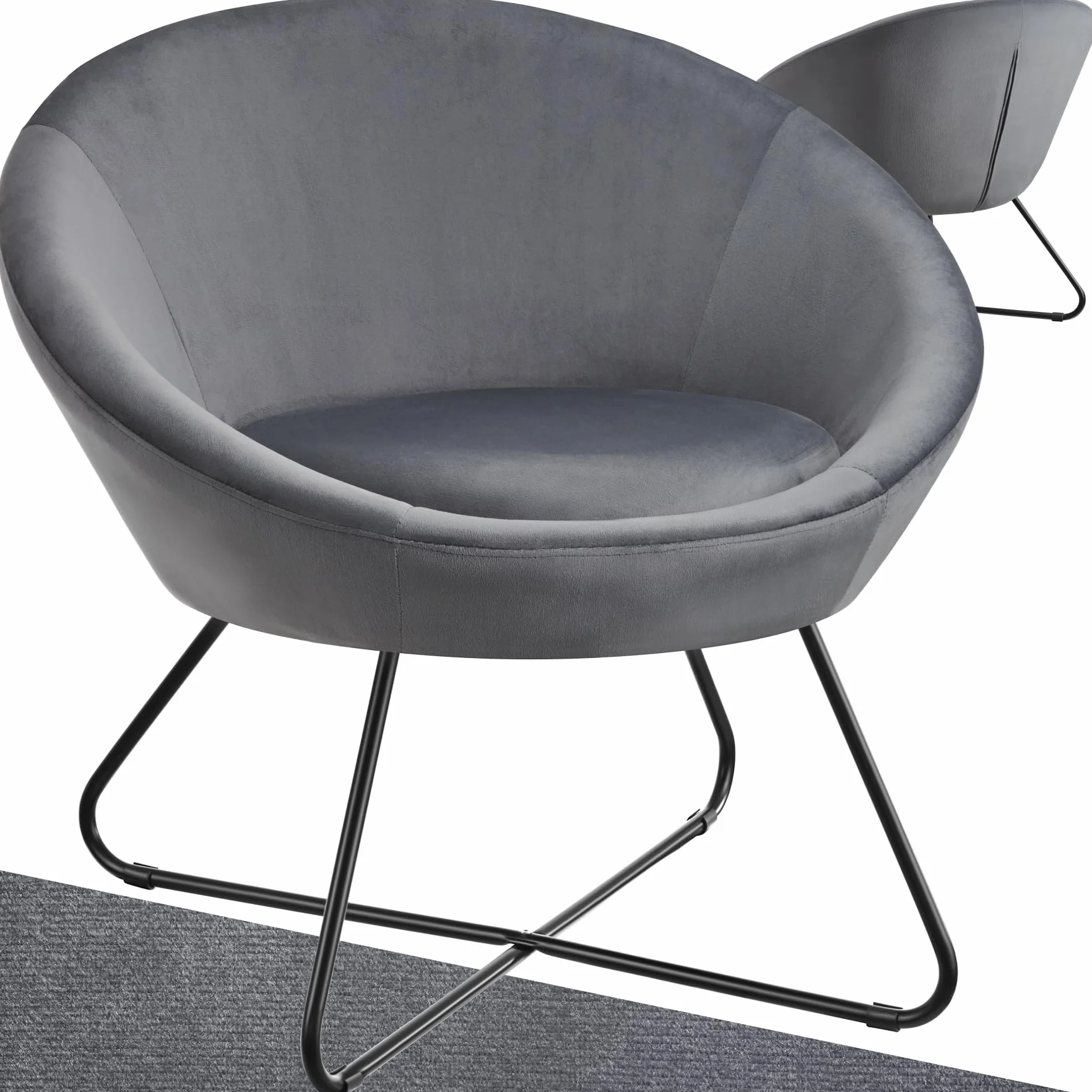 tectake® Sillón de Cóctel Redondo, Estilo Escandinavo, Respaldo Continuo, Acolchado con Espuma de Alta Densidad, Sillón Relax, Muebles Salón, Butacas Dormitorio, Silla Tapizada - Terciopelo Antracita