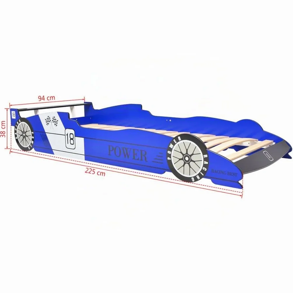 vidaXL Cama para Niños con Forma de Coche de Carreras con Luces LED Muebles para Habitación Infantil 90x200 cm MDF Azul