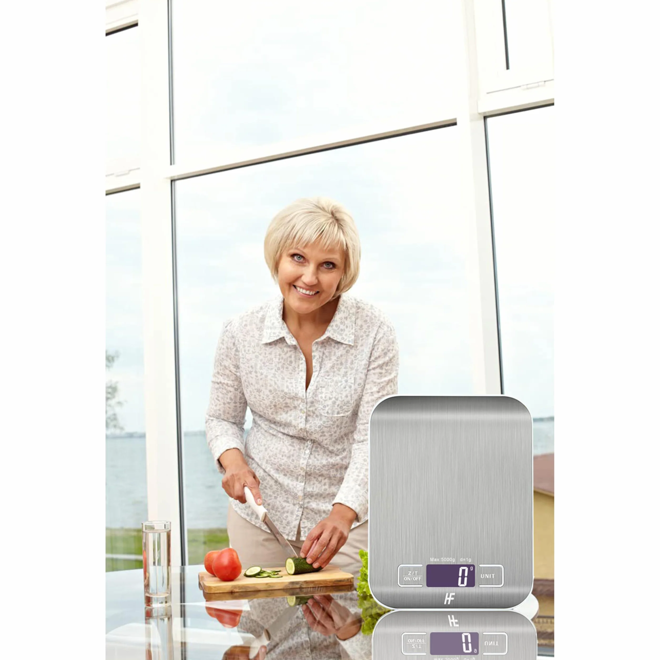 HomeFashion Báscula de Cocina Digital Acero Inoxidable 5 kg/11 lbs Pantalla LCD