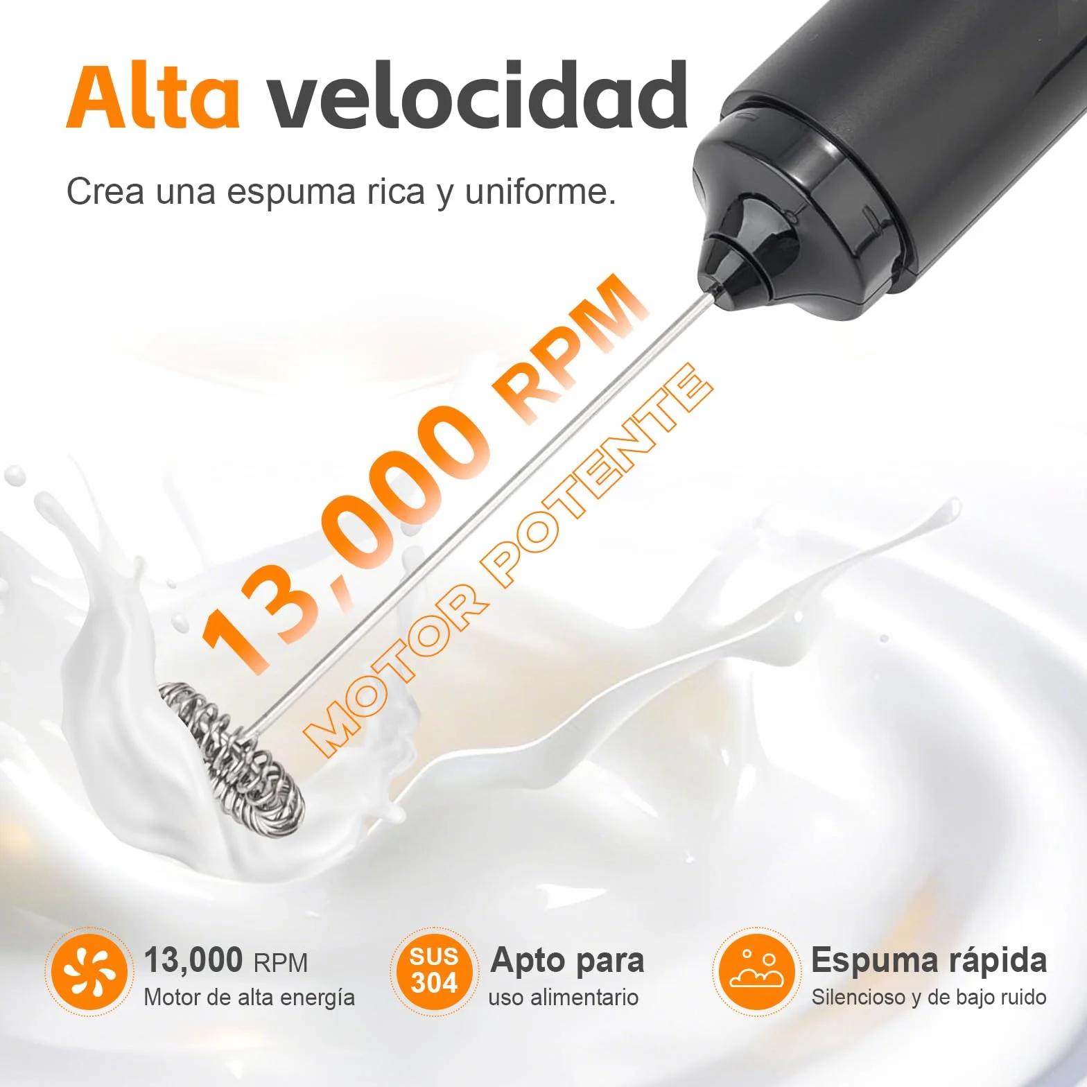 GRIFEMA Batidora Espumador Leche Eléctrica 13000 RPM, Portátil para Cappuccino, Café, Matcha