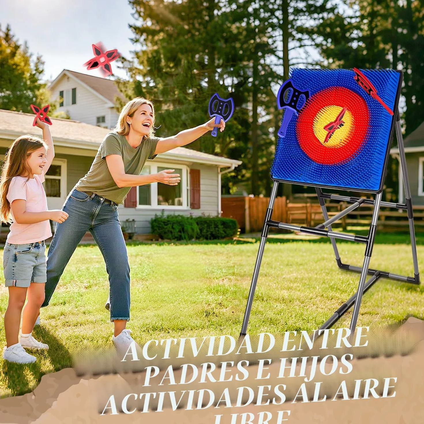 POPERFUN Juego de Lanzamiento de Hachas con 6 Hachas y 6 Dardos, Juegos para Exteriores Interiores para Niños 6-12 Años y Adultos, Camping,Juegos de Feria, Patio Trasero